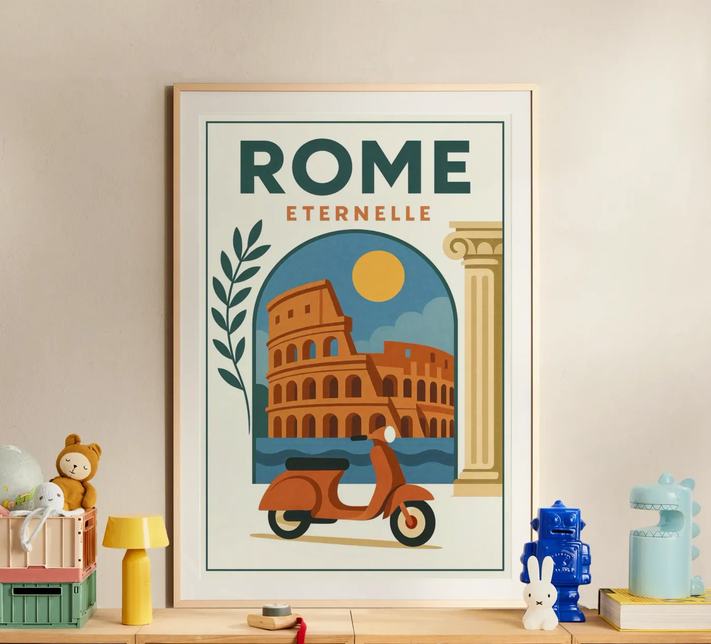 Poster Roma eterna - Poster d'epoca Colosseo e Vespa poster da JETLAG | affiches voyage