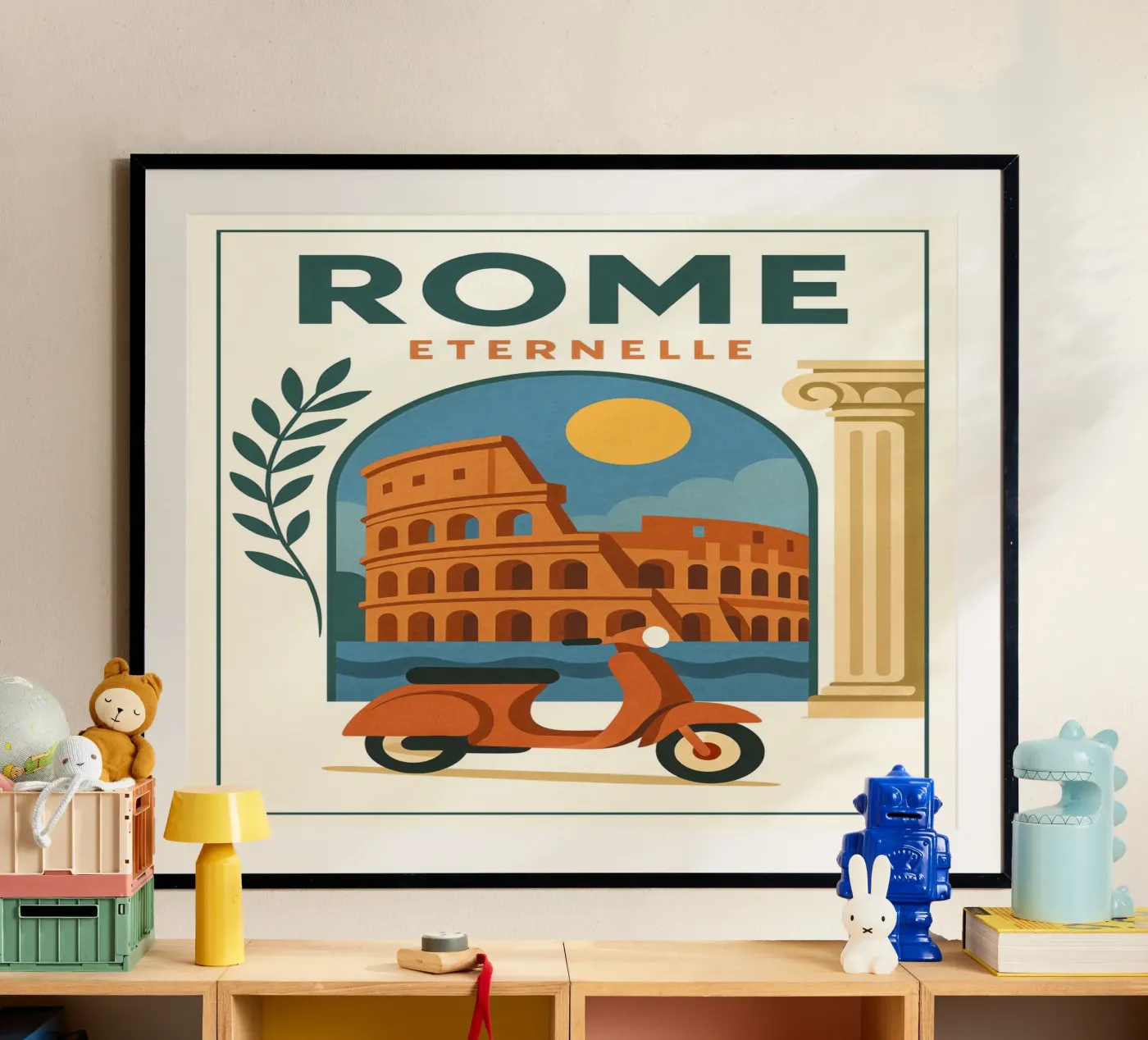 Poster Roma eterna - Poster d'epoca Colosseo e Vespa poster da JETLAG | affiches voyage