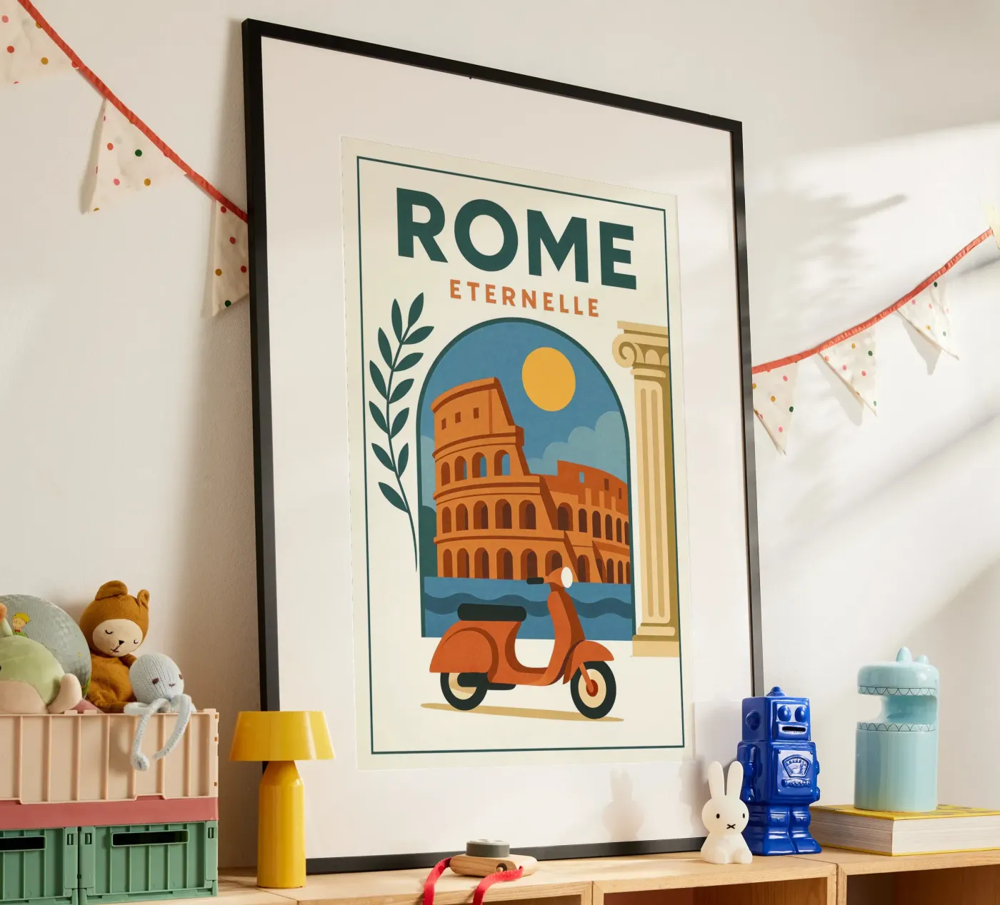 Poster Roma eterna - Poster d'epoca Colosseo e Vespa poster da JETLAG | affiches voyage