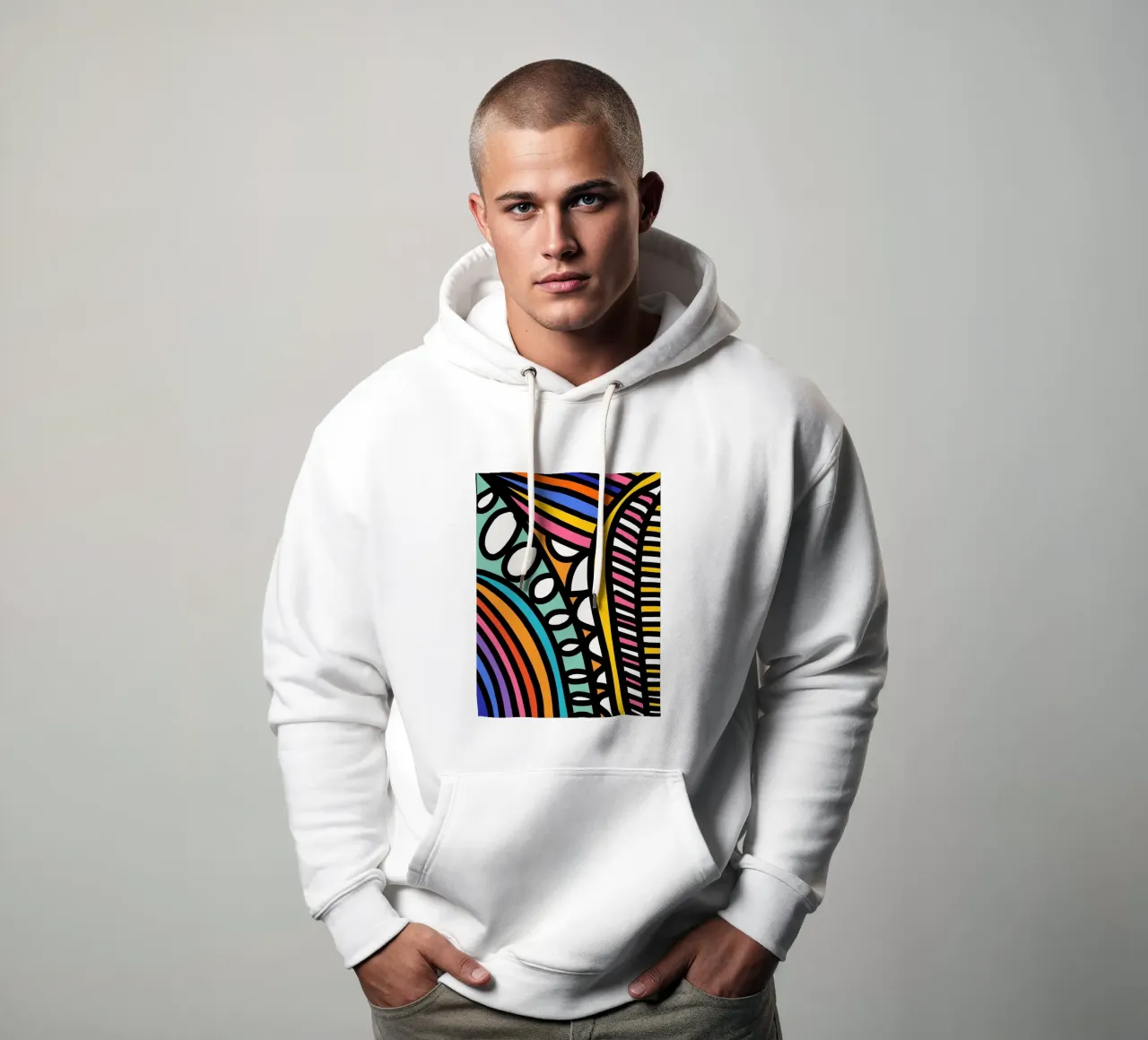 Rainbow Pulse: audace geometria astratta di Emmanuel Signorino felpa con cappuccio da Abstract and Patterns