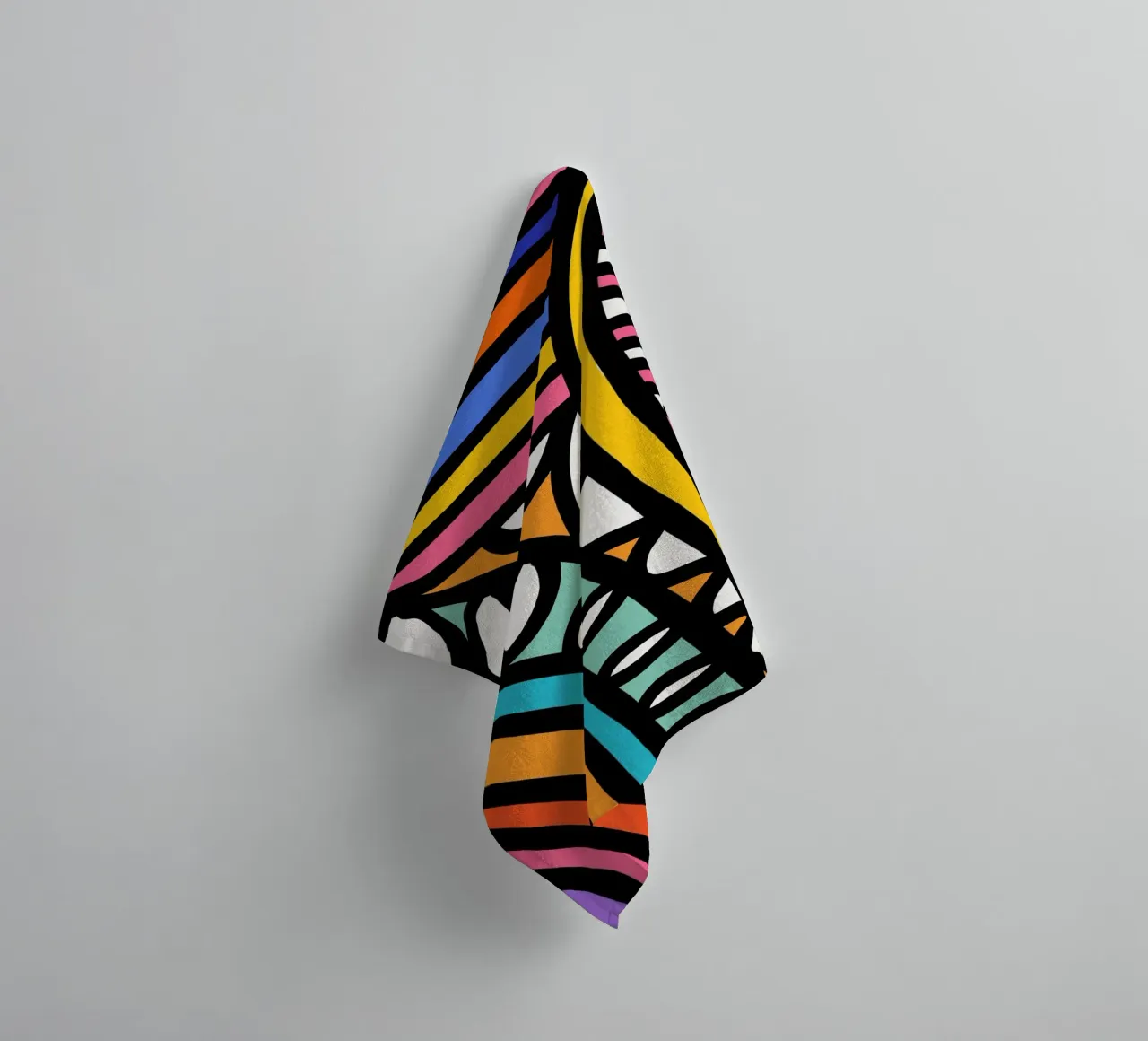 Rainbow Pulse: Bold Abstract Geometry by Emmanuel Signorino towel by Abstract and Patterns