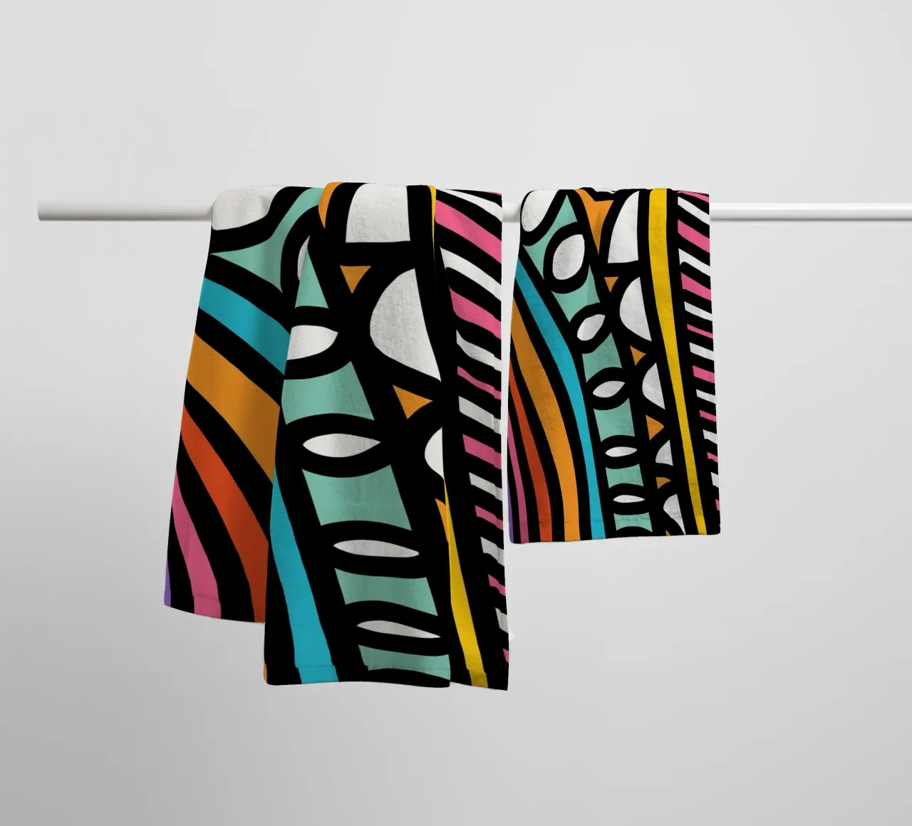 Rainbow Pulse: Bold Abstract Geometry by Emmanuel Signorino towel by Abstract and Patterns