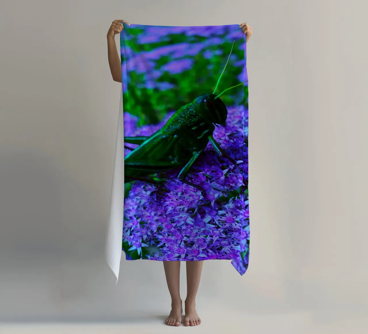 Grasshopper – small but full of vitality beach towel by Nature's Palette