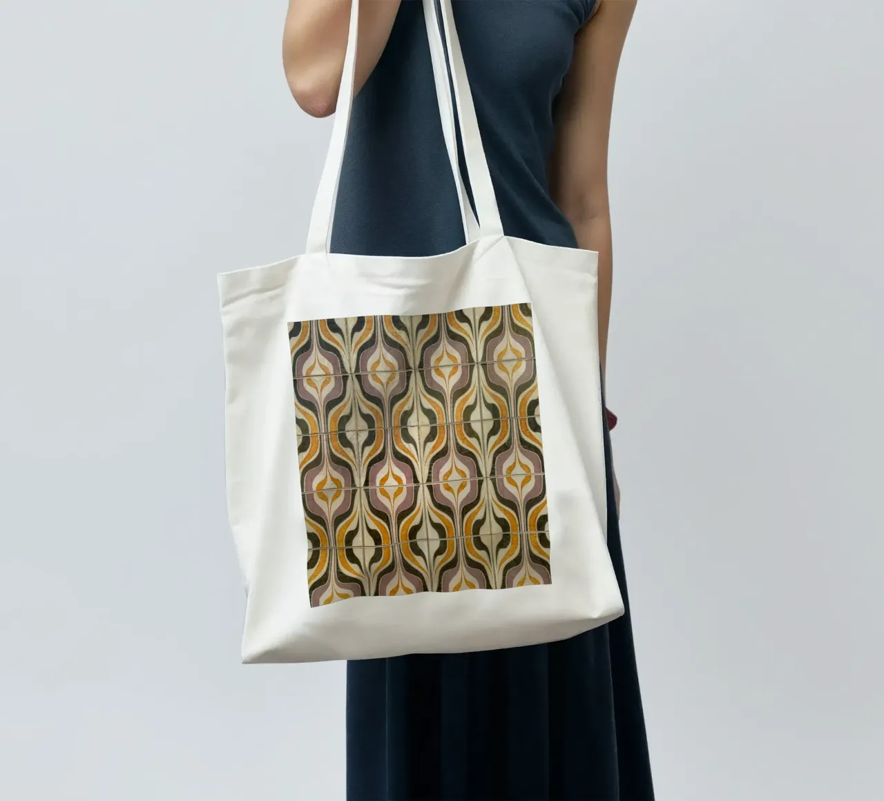 Retro Geometric Tile Pattern borsa in juta da byrieneke