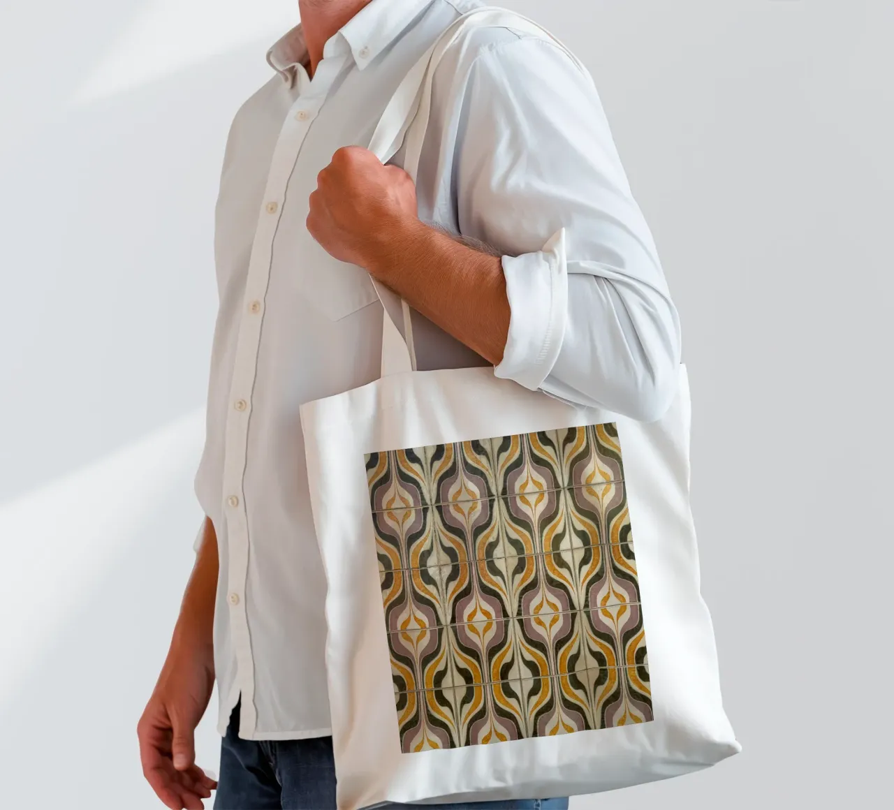 Retro Geometric Tile Pattern borsa in juta da byrieneke