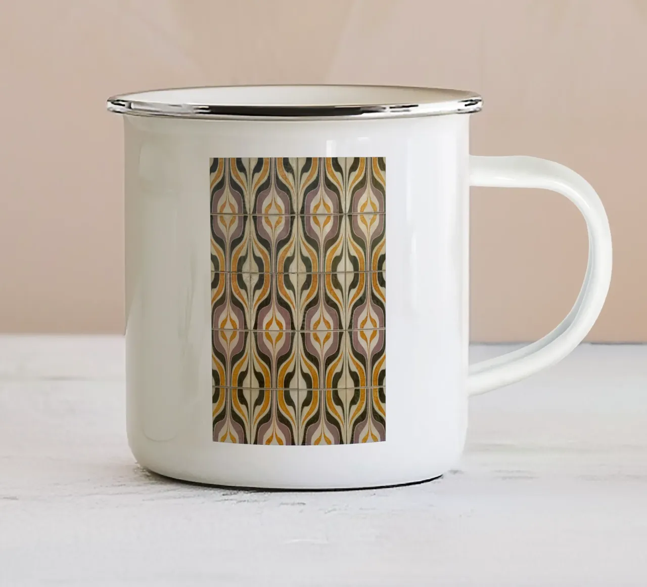 Retro Geometric Tile Pattern enamel mug by byrieneke