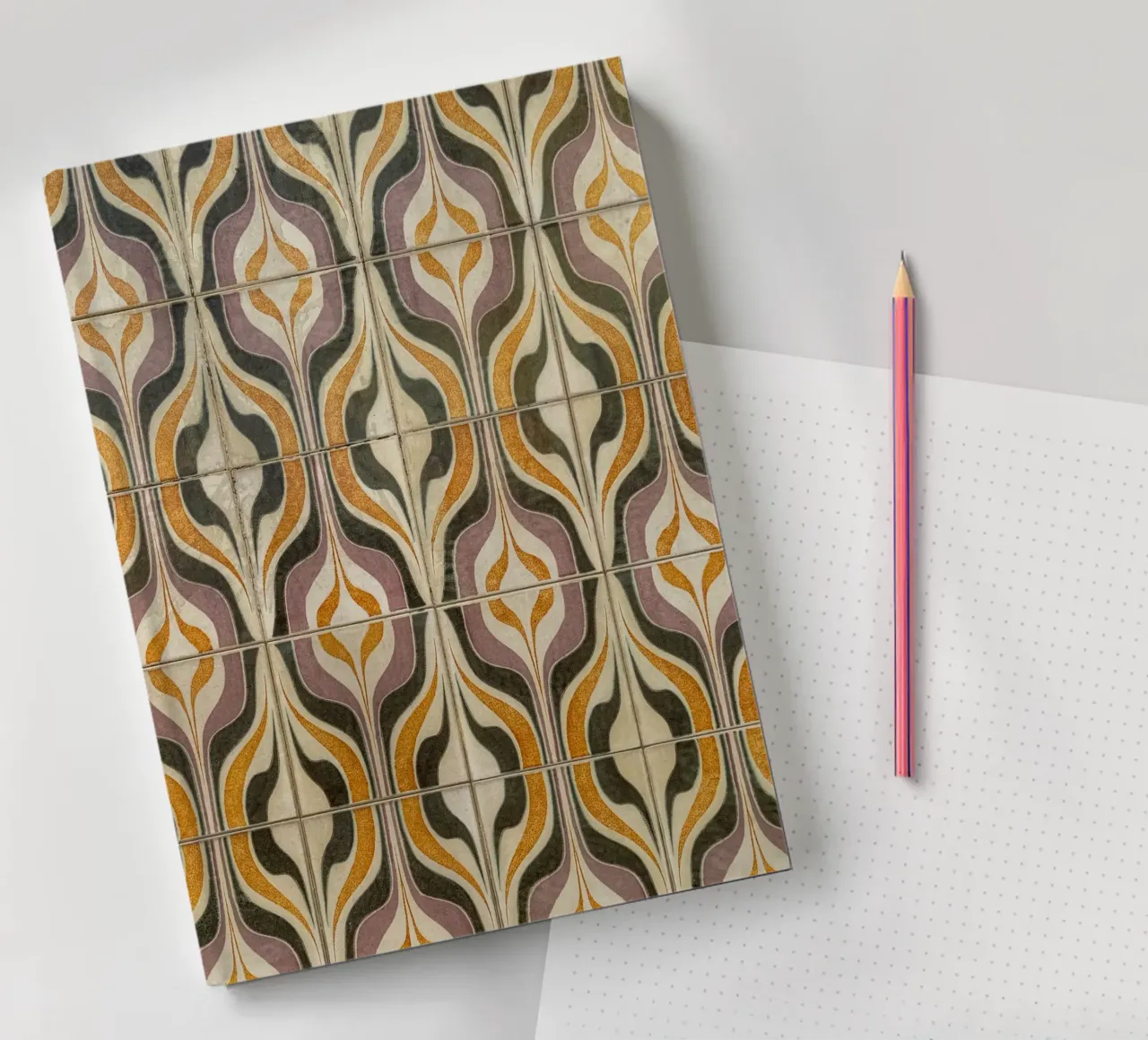Retro Geometric Tile Pattern notebook by byrieneke