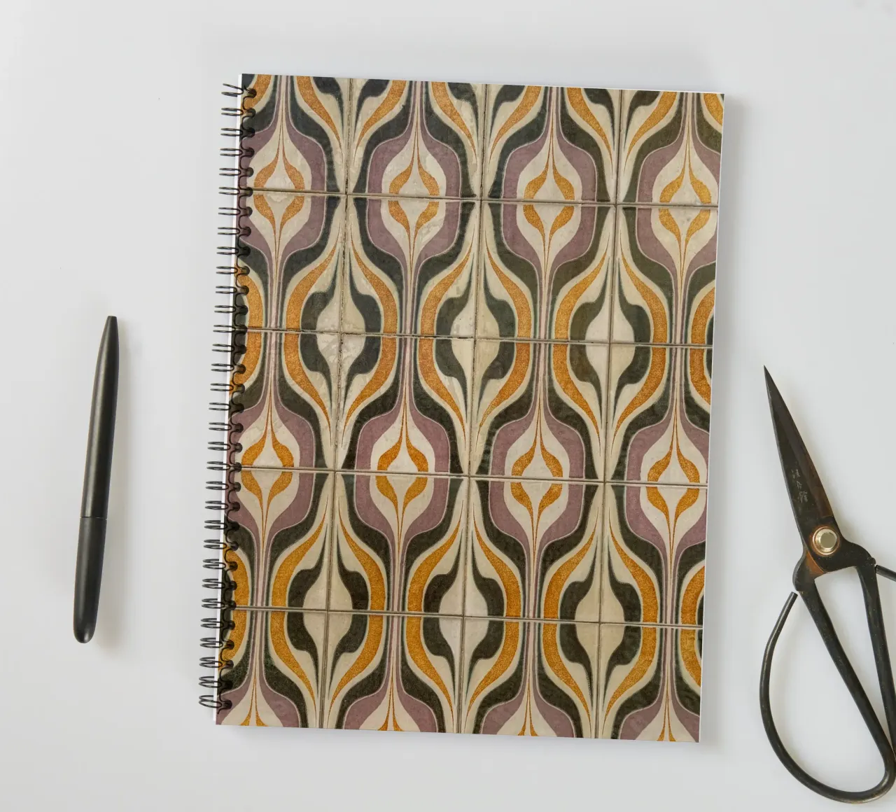Retro Geometric Tile Pattern spiral notebook by byrieneke