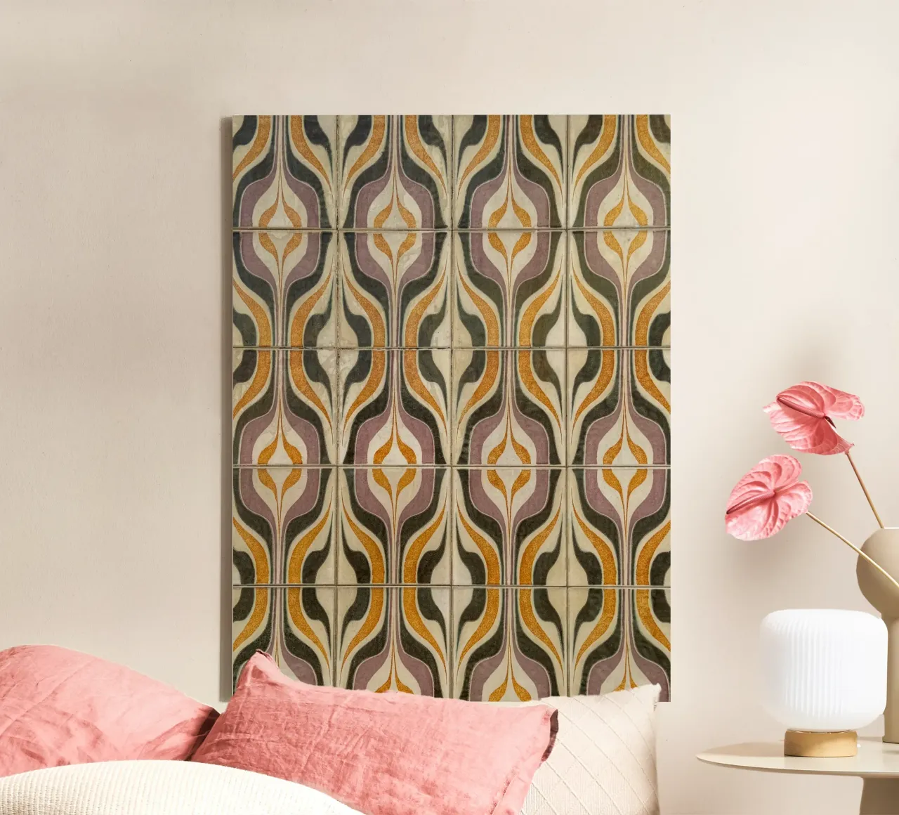 Geometrisches Retro-Fliesenmuster Leinwand von byrieneke