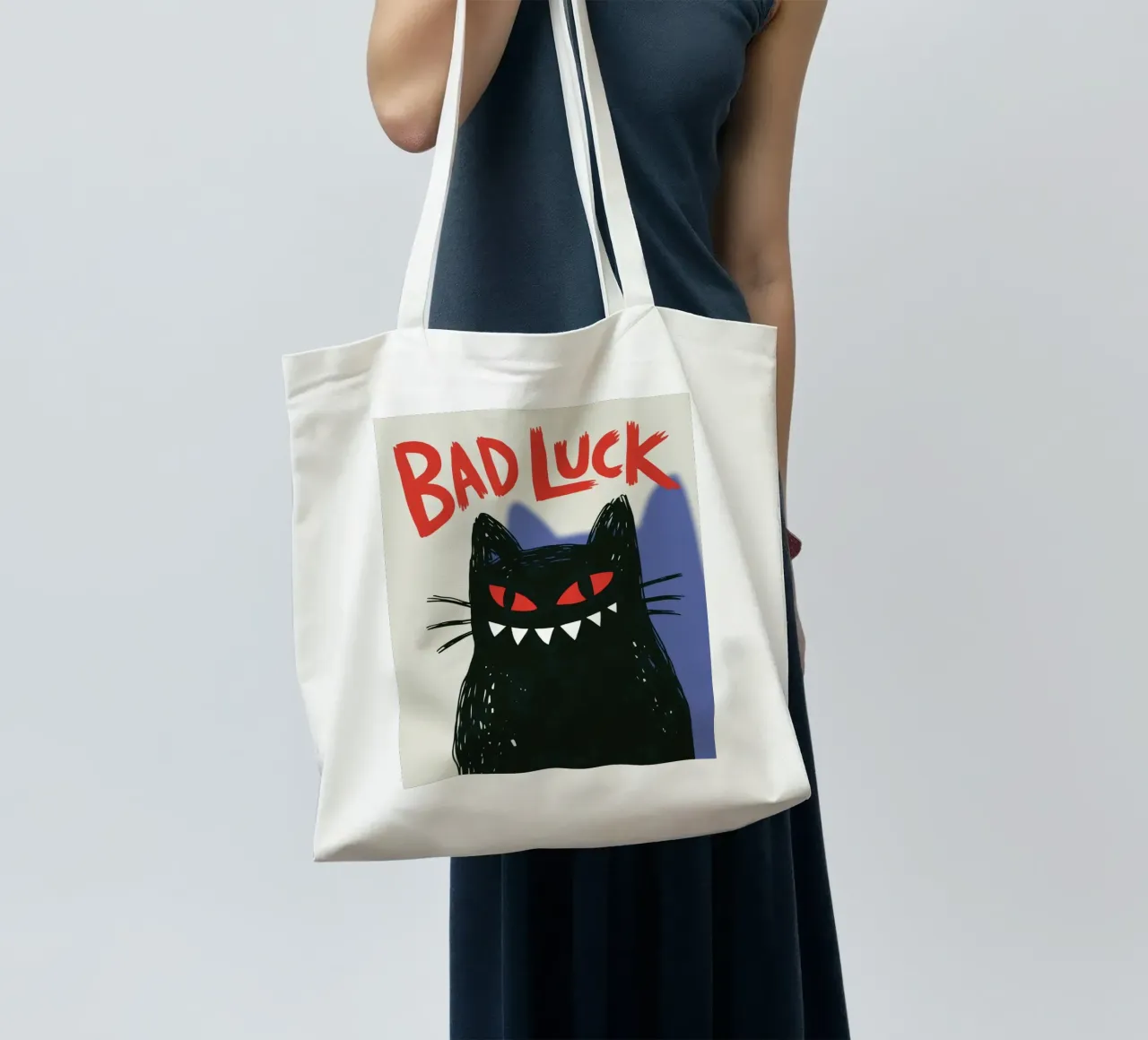Bad Luck Cat - Umorismo nero e stile grafico borsa in juta da Plain Thoughts