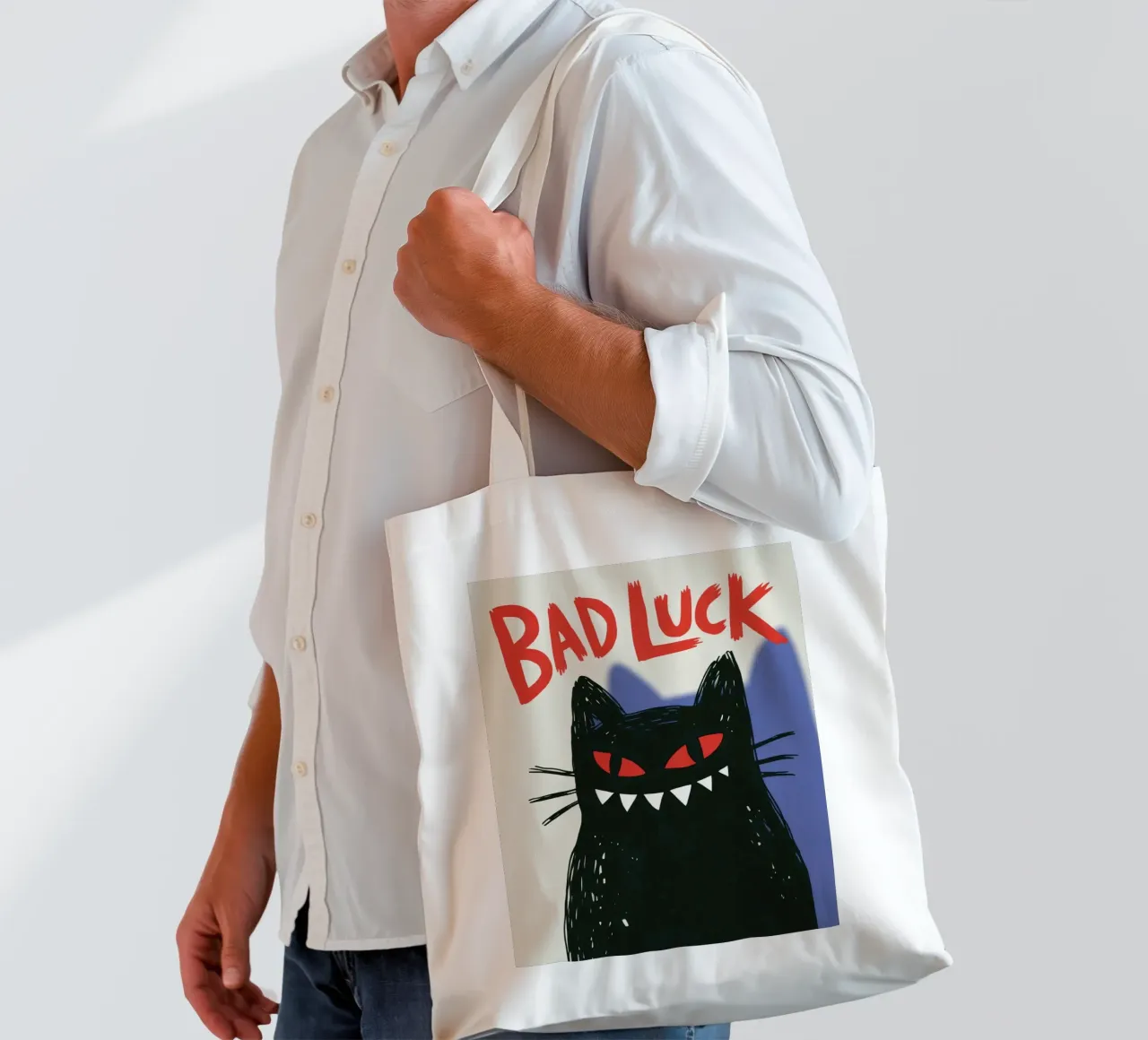 Bad Luck Cat - Umorismo nero e stile grafico borsa in juta da Plain Thoughts