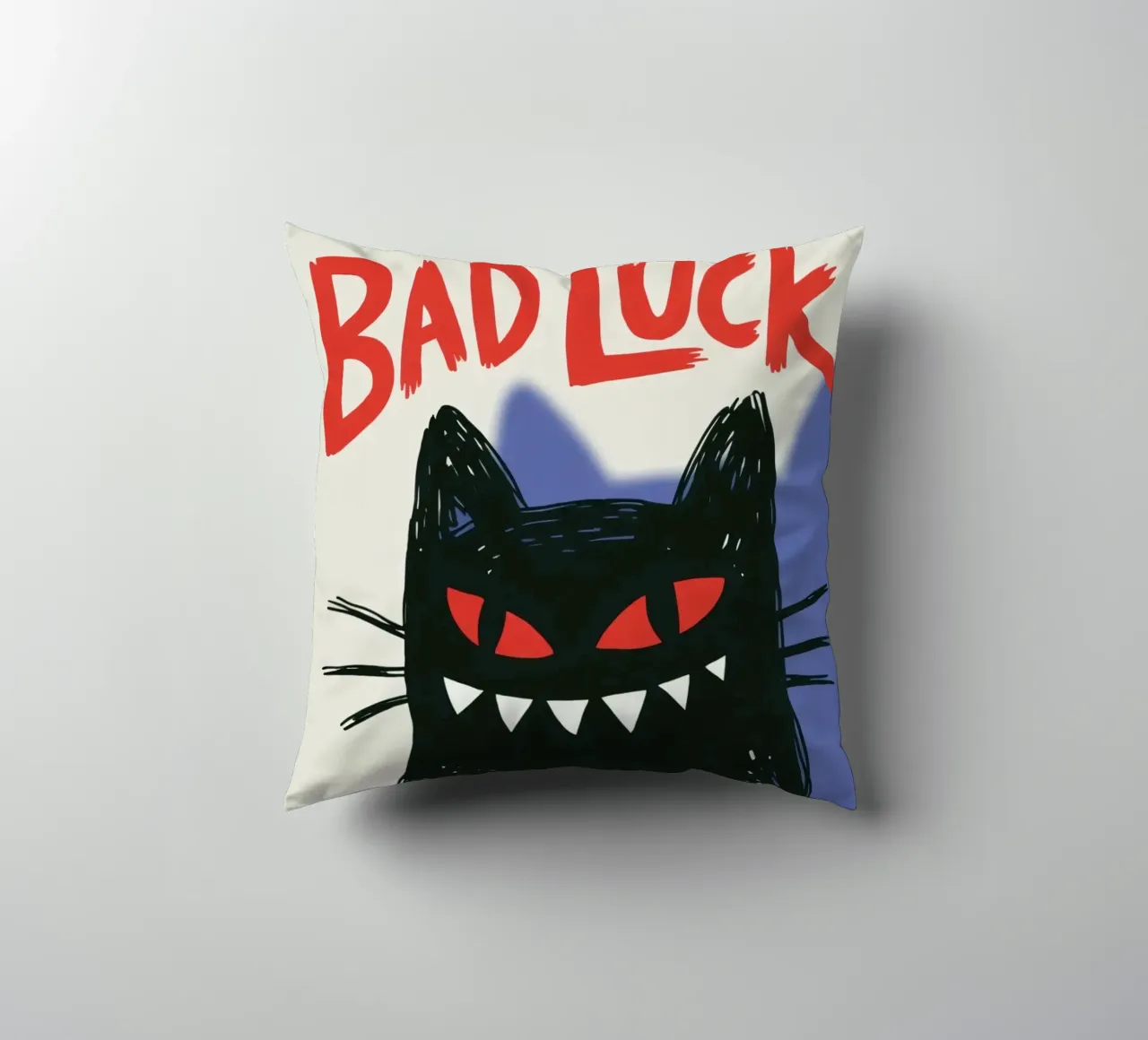 Bad Luck Cat - Umorismo nero e stile grafico cuscino da Plain Thoughts