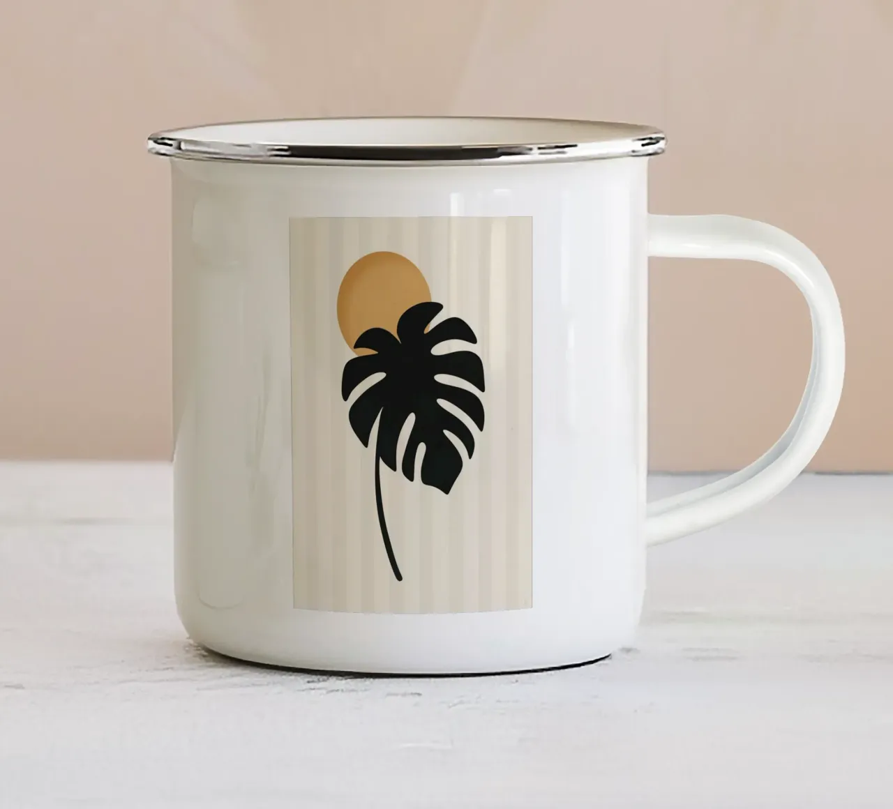 Foglia nera e sole dorato tazza in smalto da kokoprint