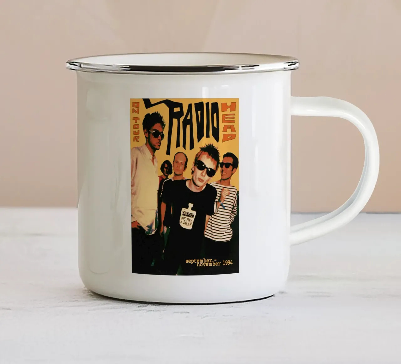 On Tour Radiohead Vintage 1994 tazza in smalto da dumbbilget