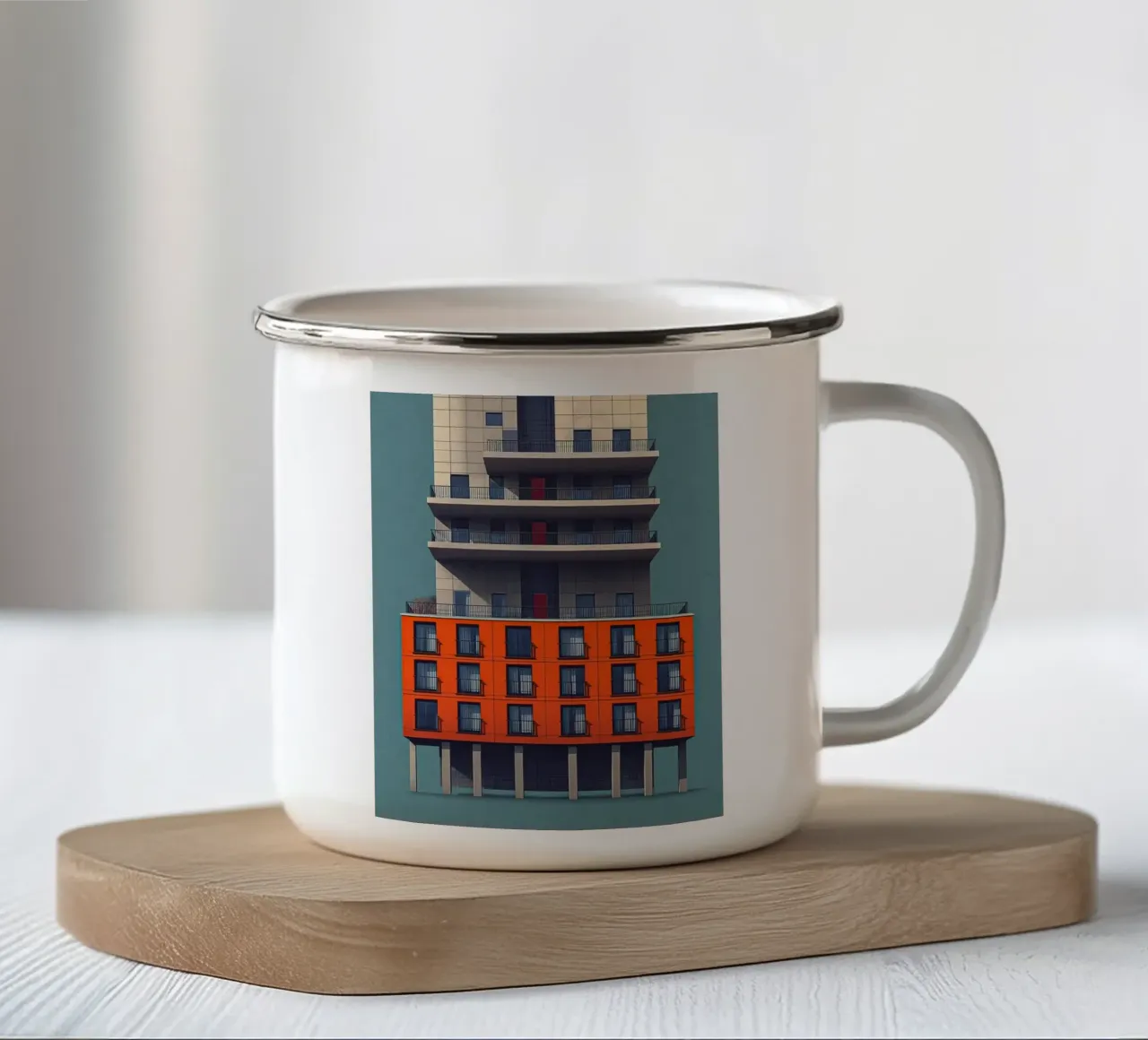 square window architect Emaille Tasse von Fost