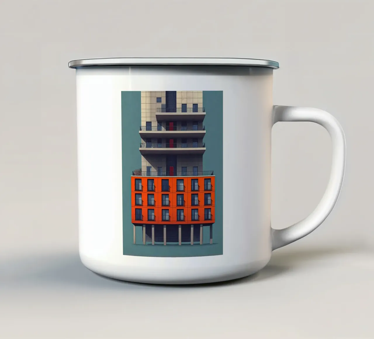 square window architect Emaille Tasse von Fost