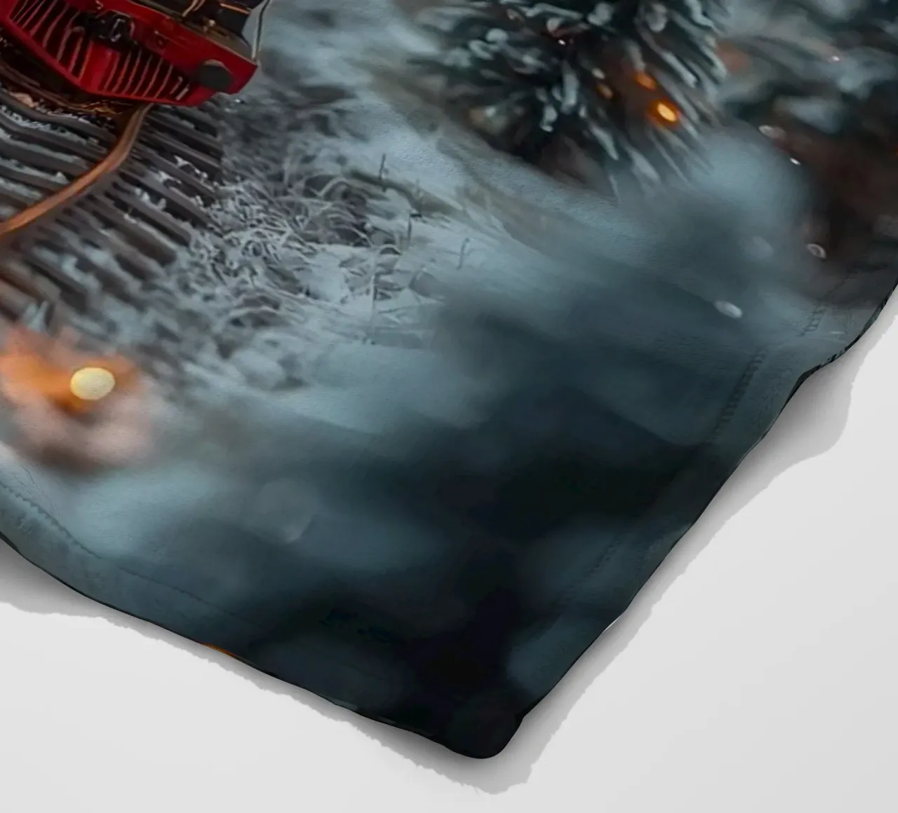 Train à vapeur miniature dans une forêt d'hiver avec des lumières bokeh plaid polaire de DesignDoodle