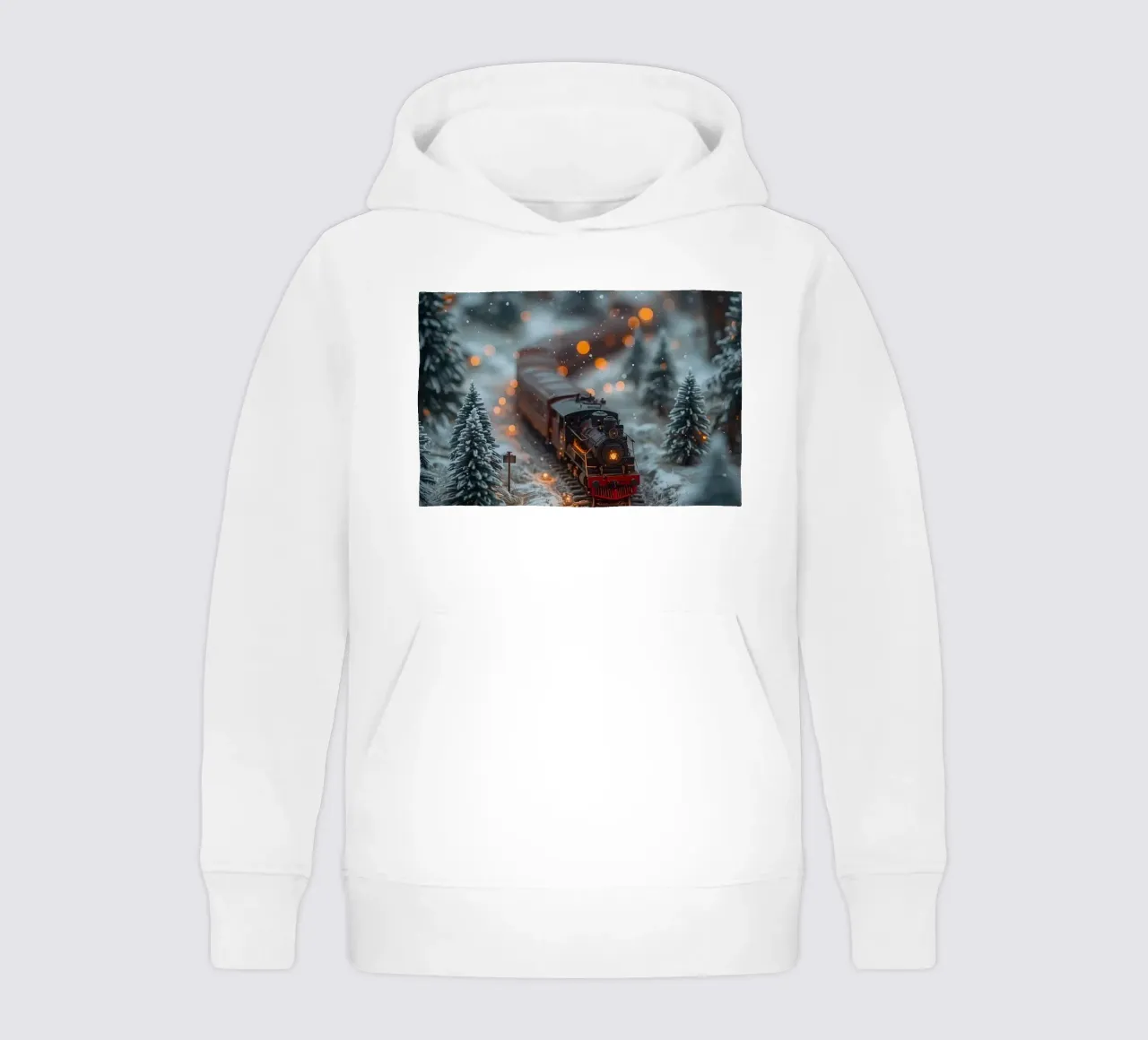 Modello di treno a vapore nella foresta invernale con luci bokeh felpa bambino con cappuccio da DesignDoodle