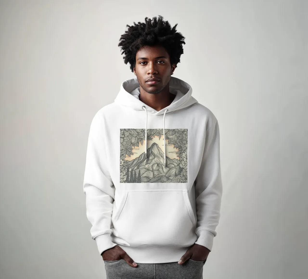 Paesaggio montano con laghetto e cornice floreale felpa con cappuccio da DesignDoodle