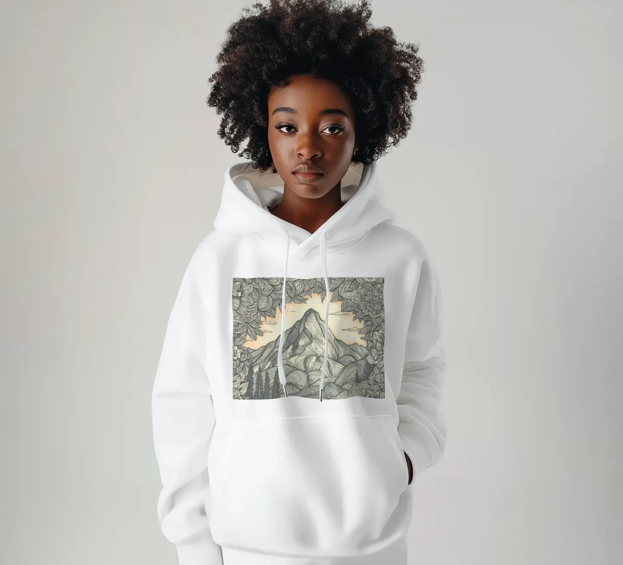Paesaggio montano con laghetto e cornice floreale felpa con cappuccio da DesignDoodle