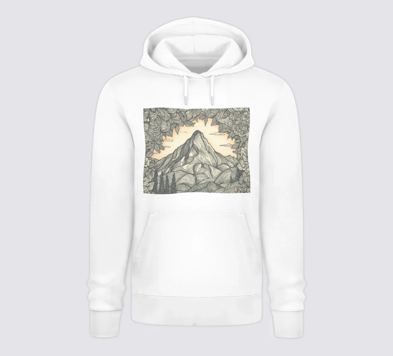 Paesaggio montano con laghetto e cornice floreale felpa con cappuccio da DesignDoodle