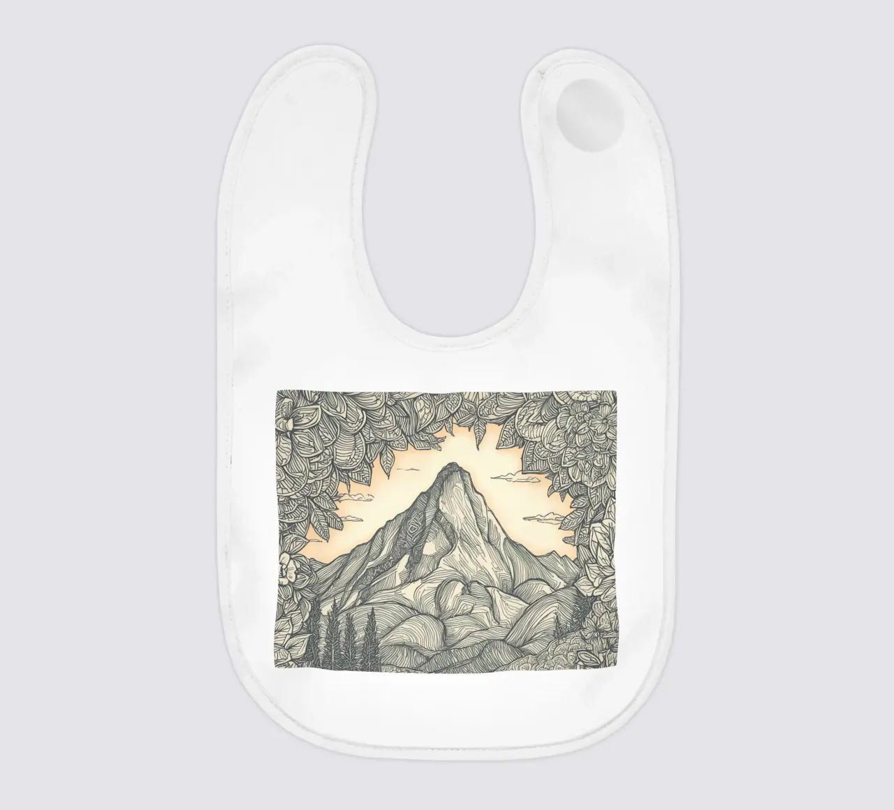 Paesaggio montano con laghetto e cornice floreale bavaglino da DesignDoodle