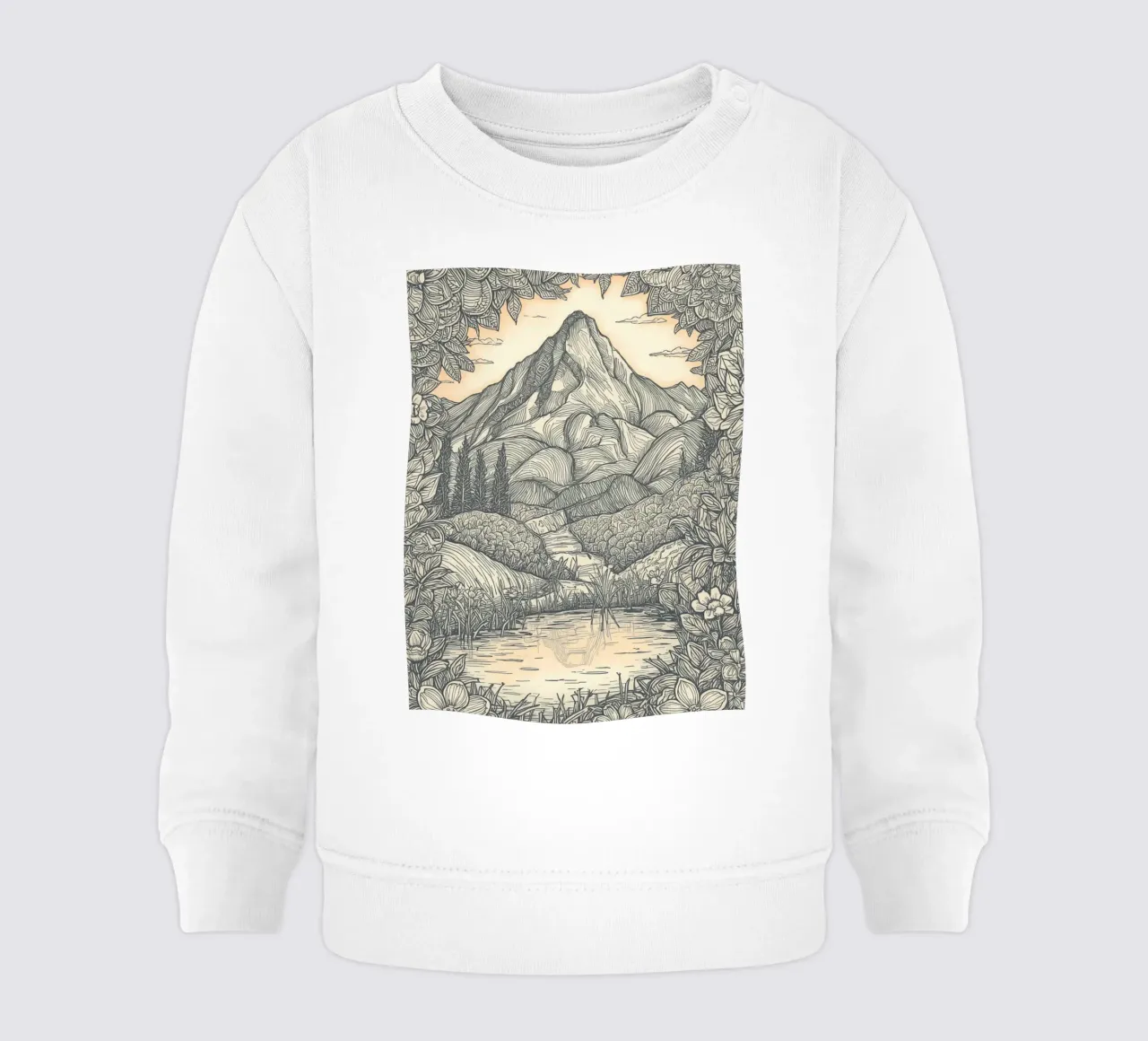 Paesaggio montano con laghetto e cornice floreale felpa neonato da DesignDoodle
