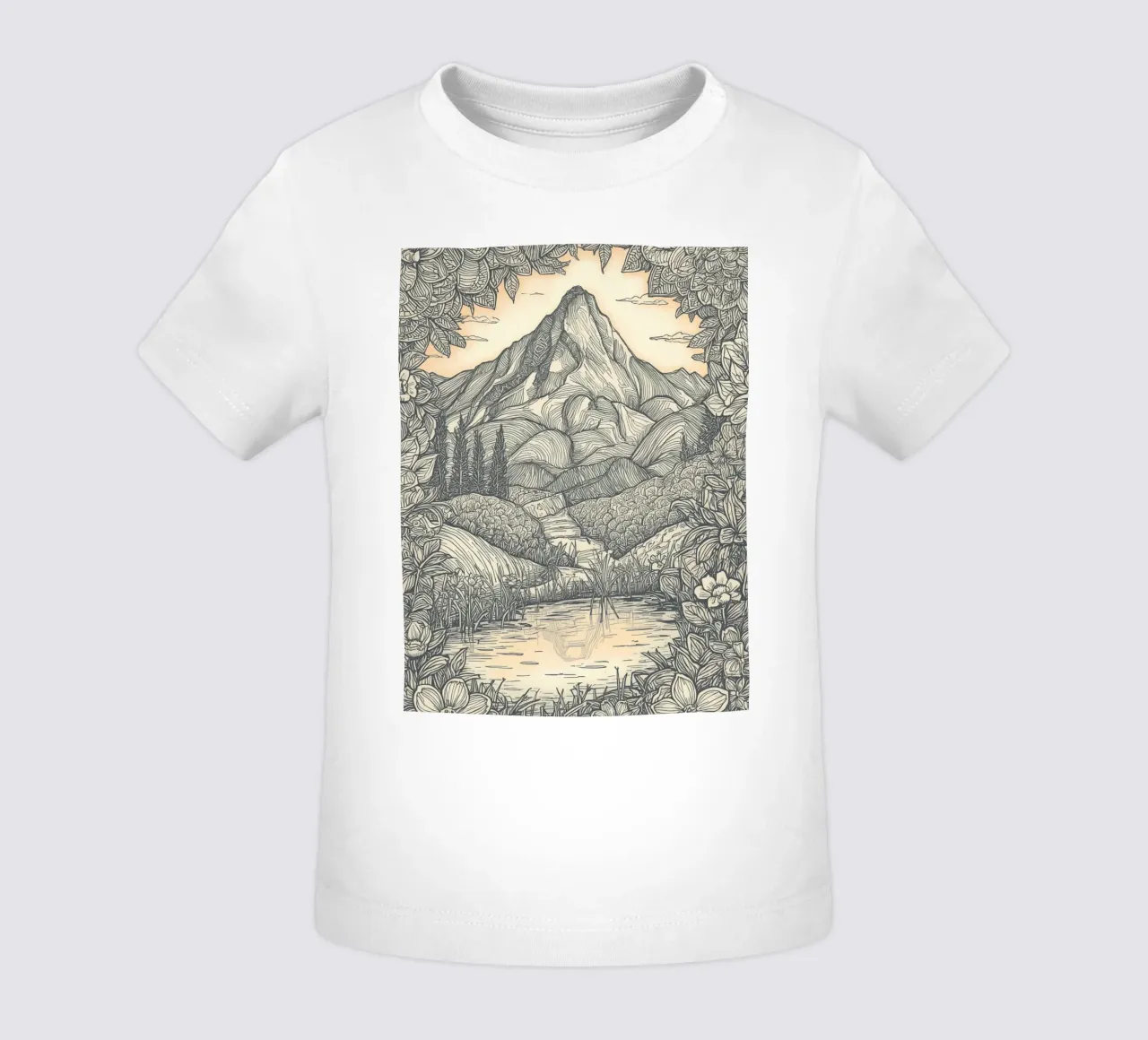 Paesaggio montano con laghetto e cornice floreale maglietta neonato da DesignDoodle