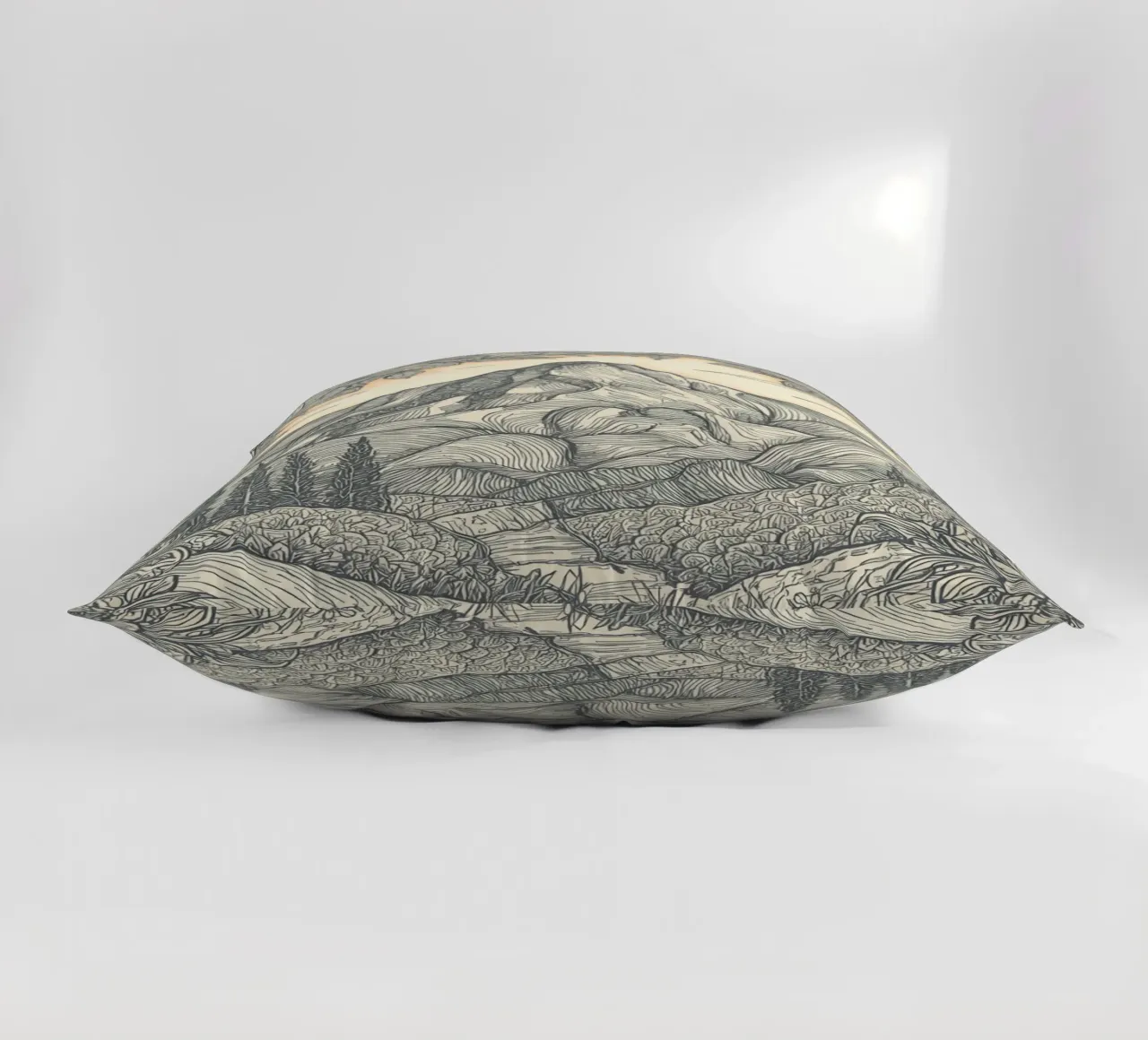 Berglandschaft mit Teich und floralem Rahmen Kissen von DesignDoodle