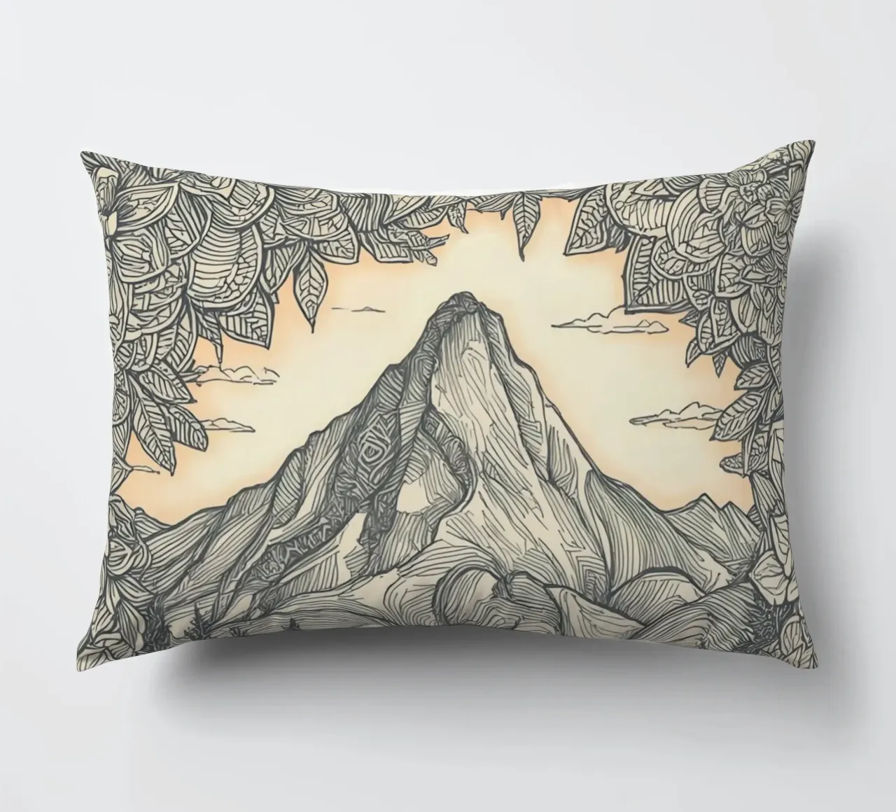 Paesaggio montano con laghetto e cornice floreale cuscino da DesignDoodle
