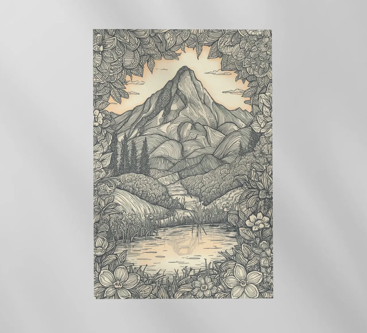 Paesaggio montano con laghetto e cornice floreale pellicola backlit da DesignDoodle
