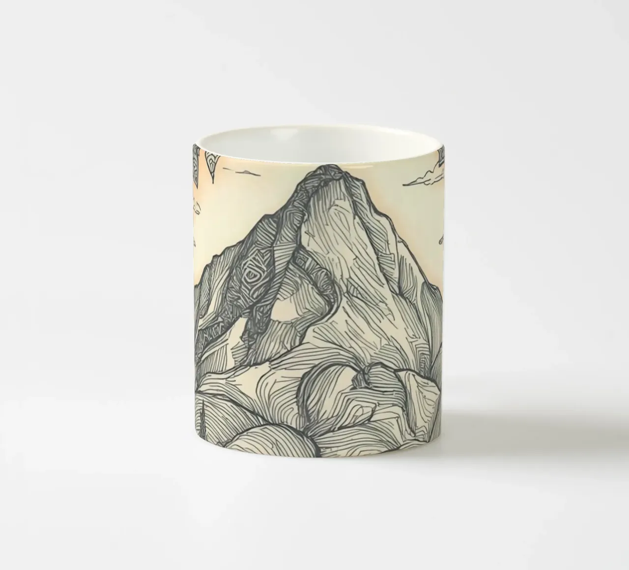 Paesaggio montano con laghetto e cornice floreale tazza in ceramica da DesignDoodle