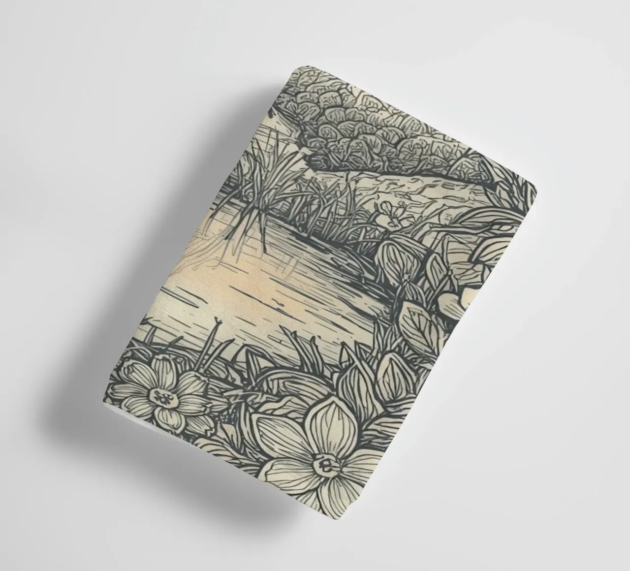 Paesaggio montano con laghetto e cornice floreale asciugamano da bagno da DesignDoodle