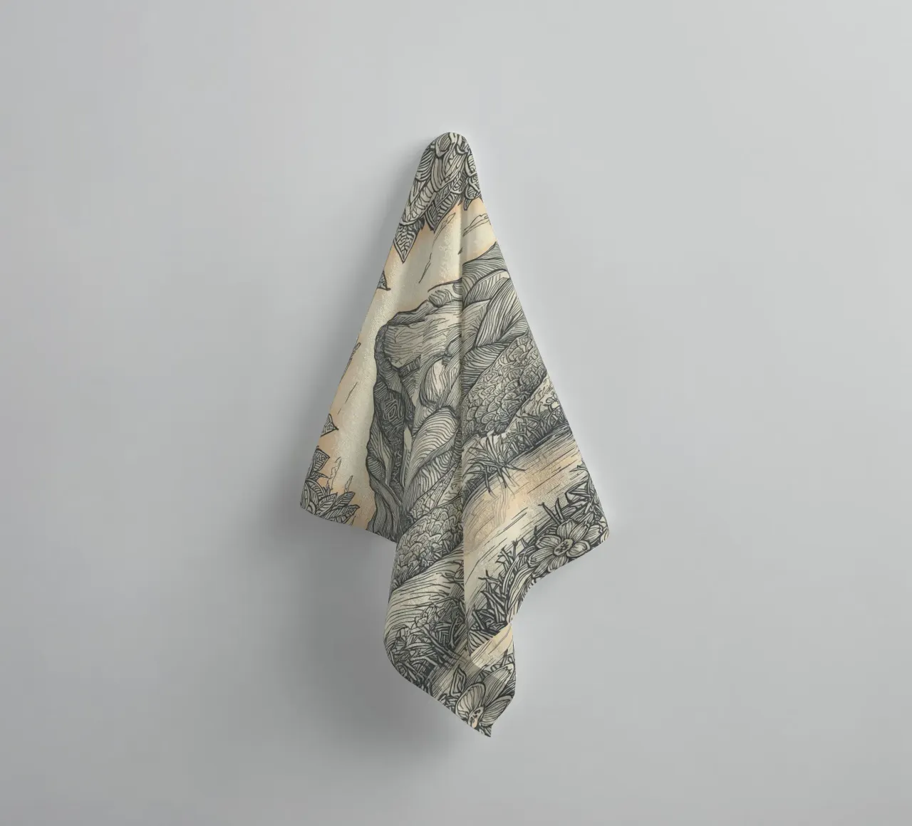 Paesaggio montano con laghetto e cornice floreale asciugamano da bagno da DesignDoodle