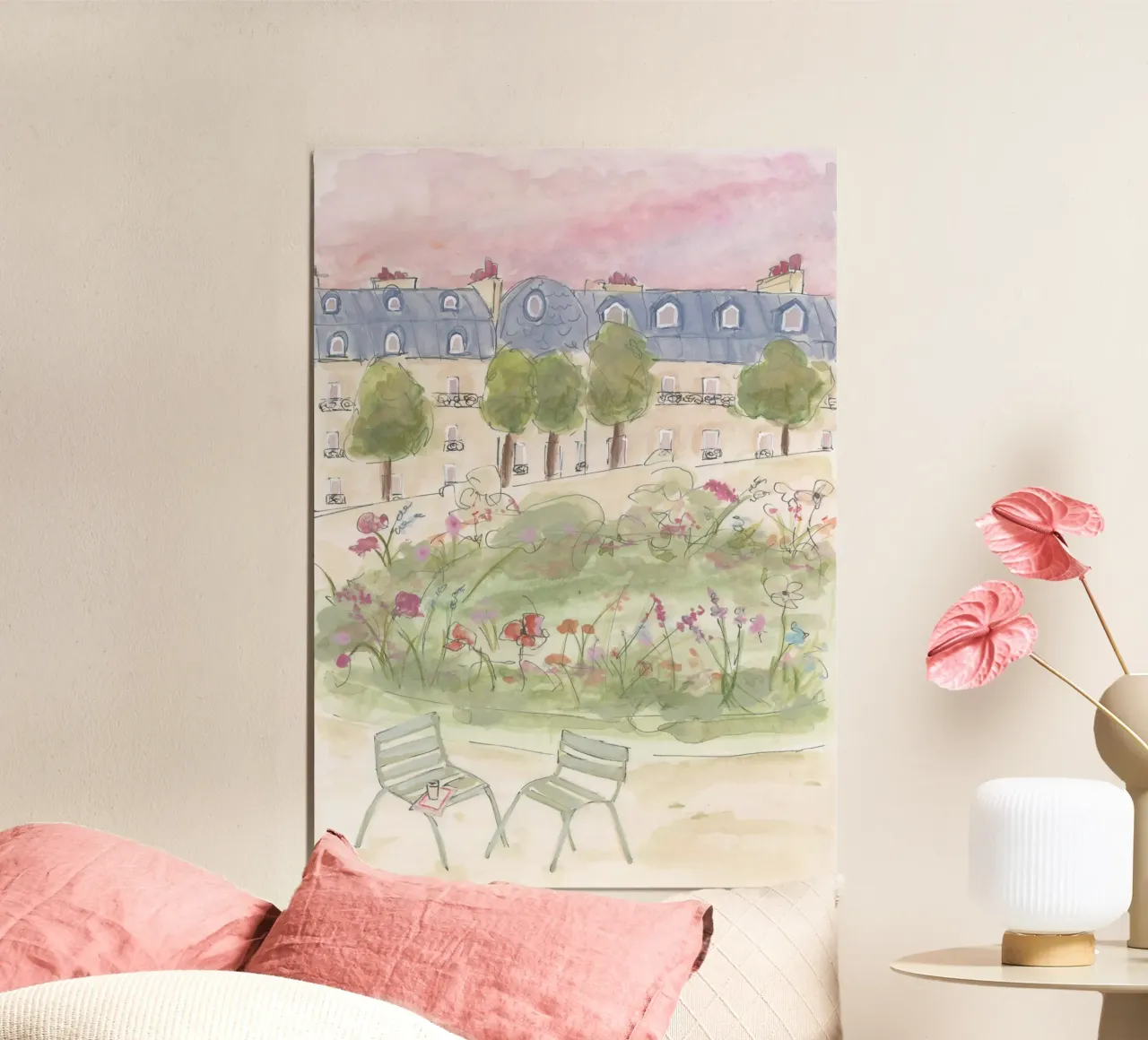 Giardino parigino poster con telaio in legno da Katharina Puritscher
