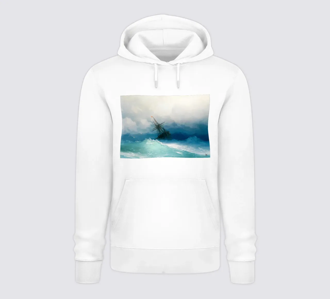 Ivan Aivazovsky’s Ship on Stormy Seas felpa con cappuccio da Venus Art