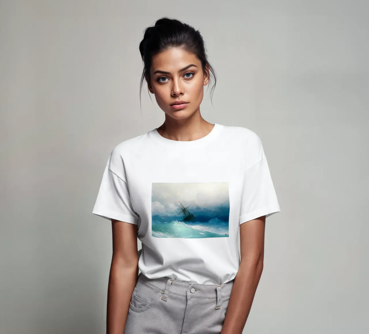Ivan Aivazovsky’s Ship on Stormy Seas t-shirt da Venus Art