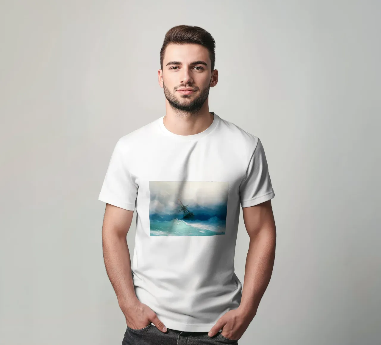 Ivan Aivazovsky’s Ship on Stormy Seas t-shirt da Venus Art
