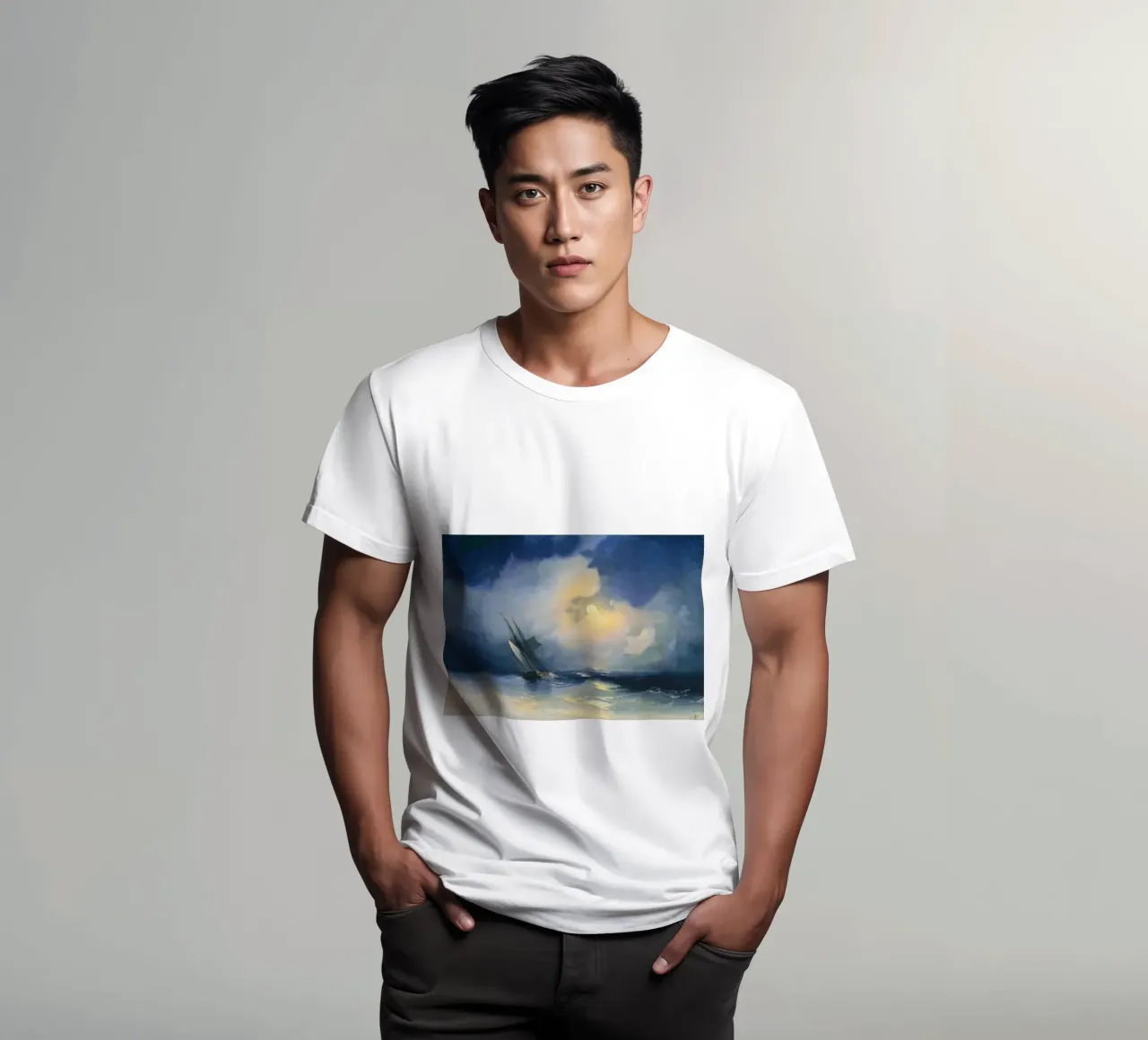 Iwan Aiwasowskis Sturm auf dem Meer in einer mondhellen Nacht T-Shirt von Venus Art