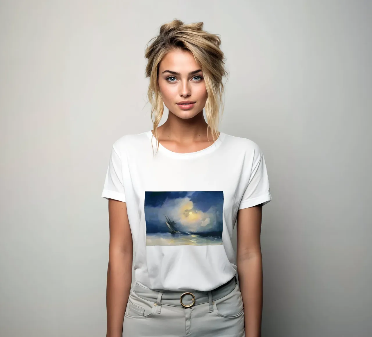 Tempesta in mare in una notte di luna di Ivan Aivazovsky t-shirt da donna da Venus Art