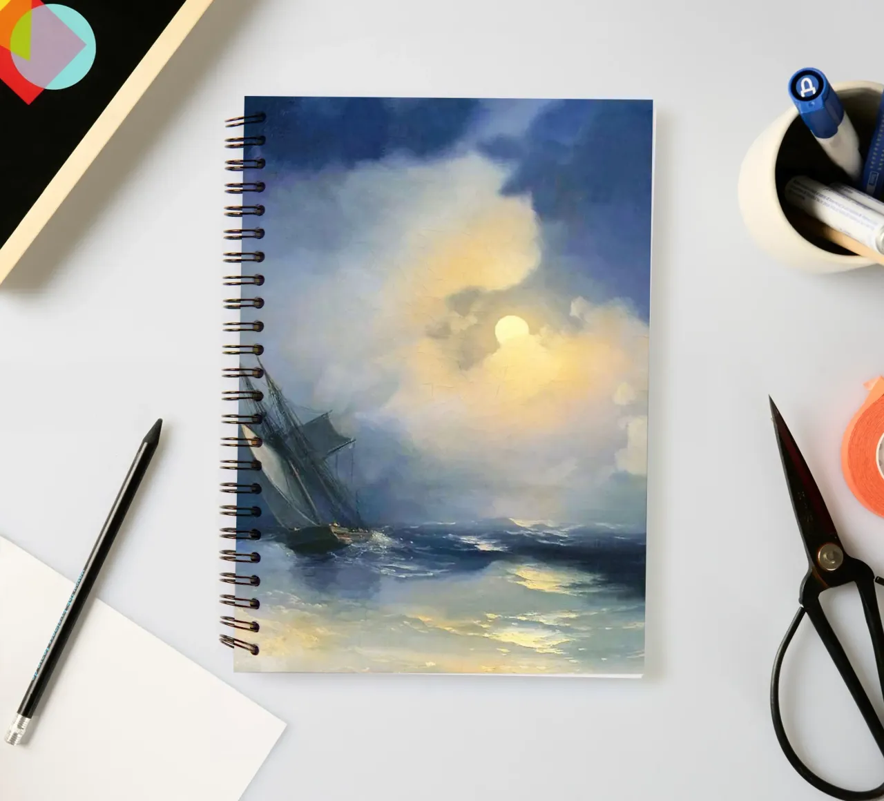 Tempesta in mare in una notte di luna di Ivan Aivazovsky diario ad anelli da Venus Art