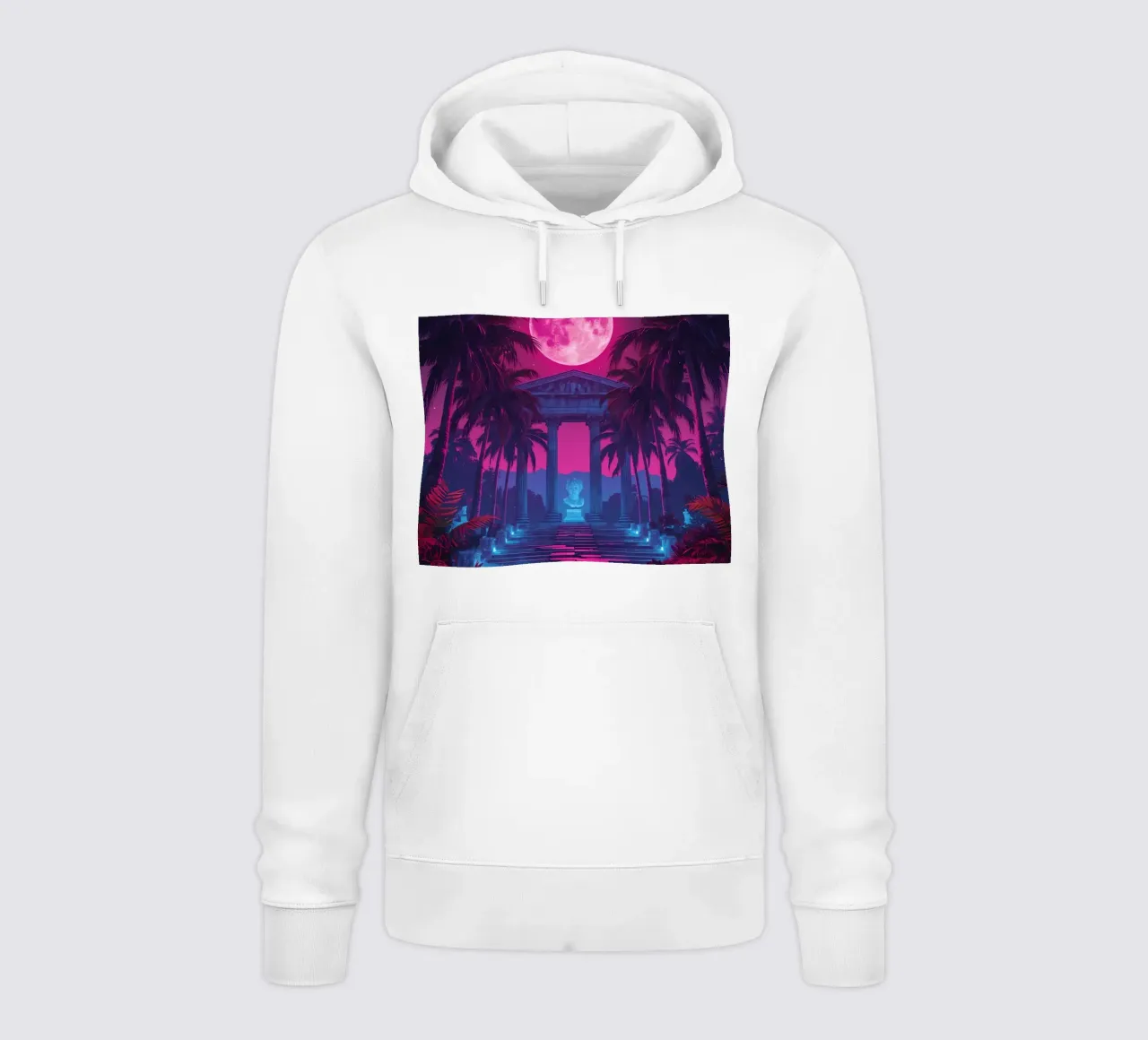 Scena notturna con tempio classico e luna rosa felpa con cappuccio da DesignDoodle