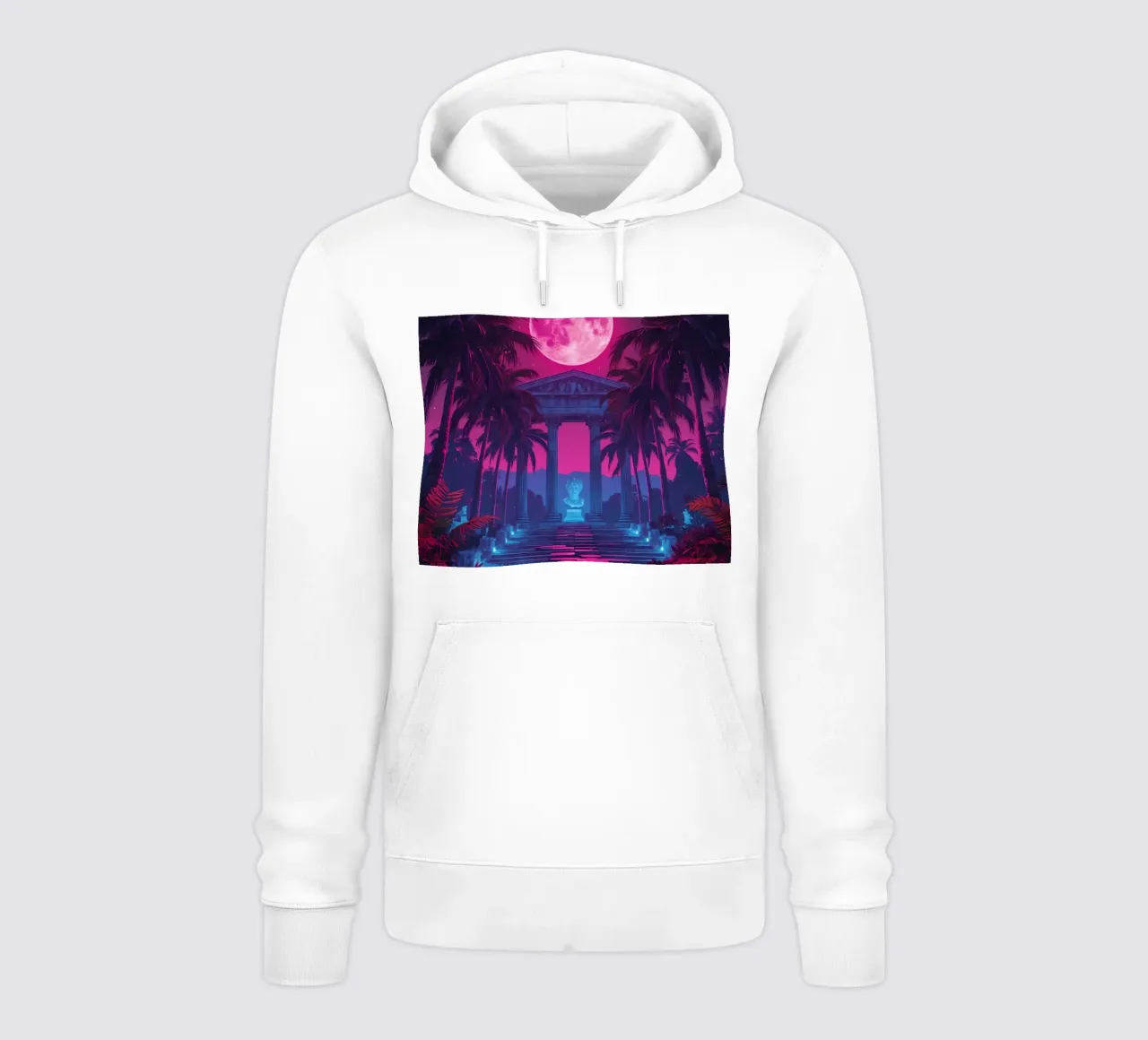 Scena notturna con tempio classico e luna rosa felpa con cappuccio da DesignDoodle
