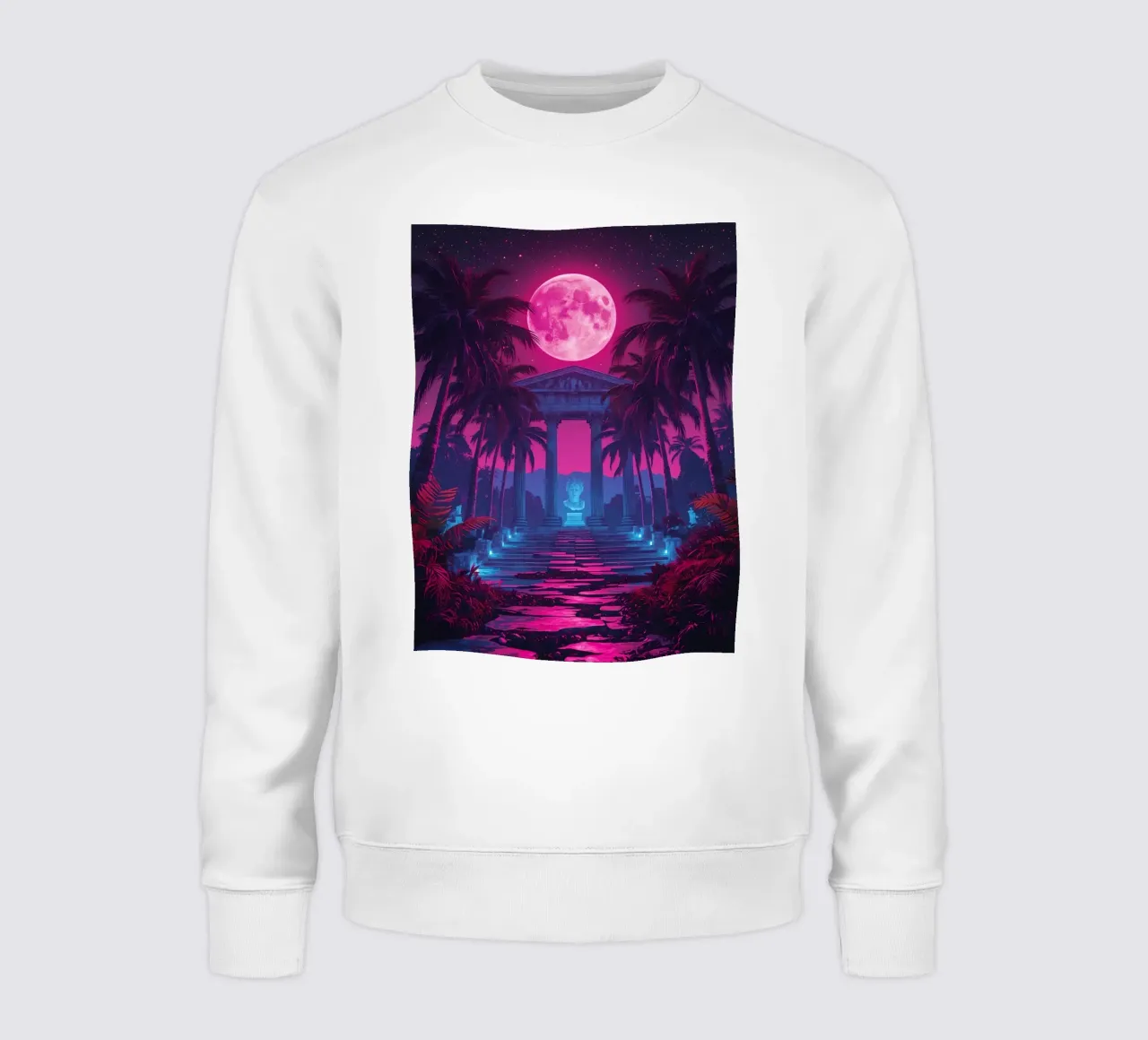 Nachtszene mit klassischem Tempel und rosa Mond Sweatshirt von DesignDoodle