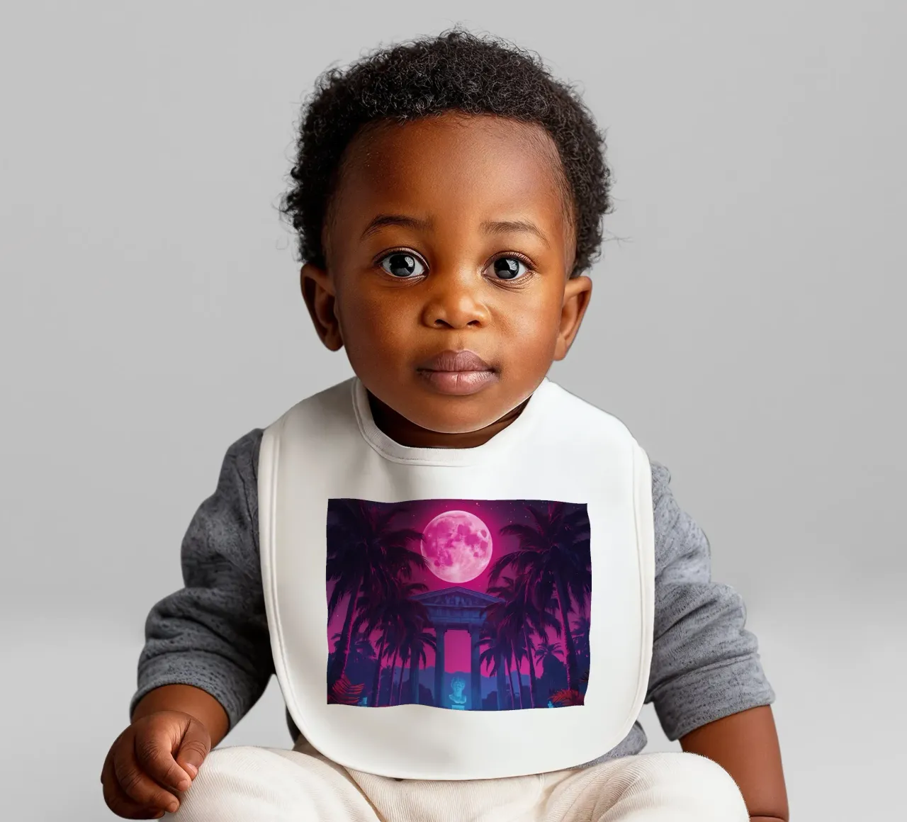 Scena notturna con tempio classico e luna rosa bavaglino da DesignDoodle