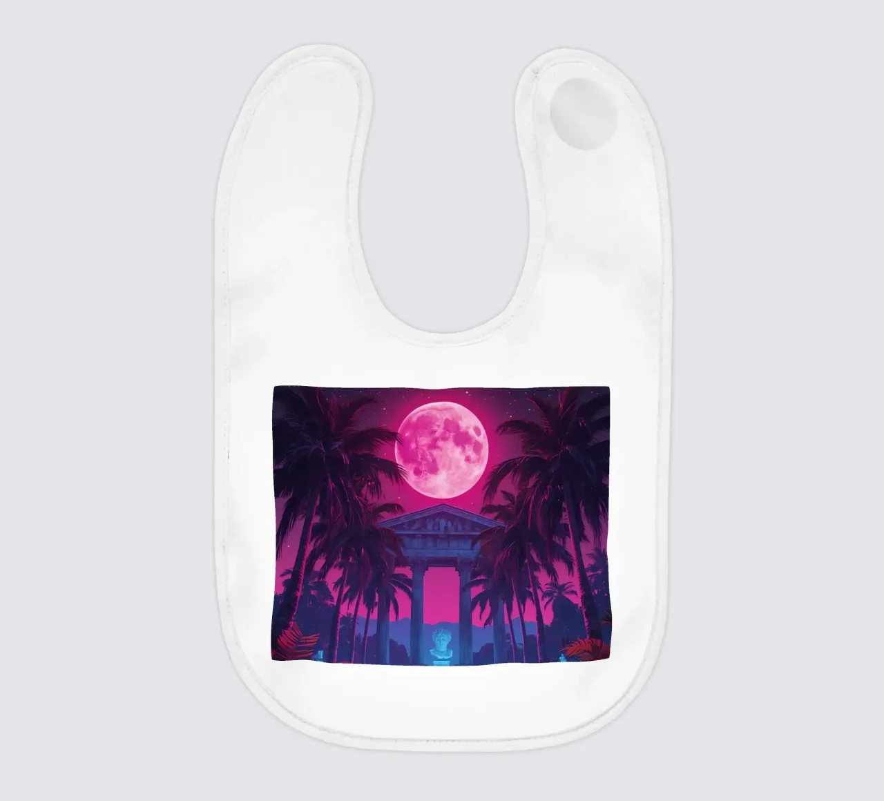 Scena notturna con tempio classico e luna rosa bavaglino da DesignDoodle