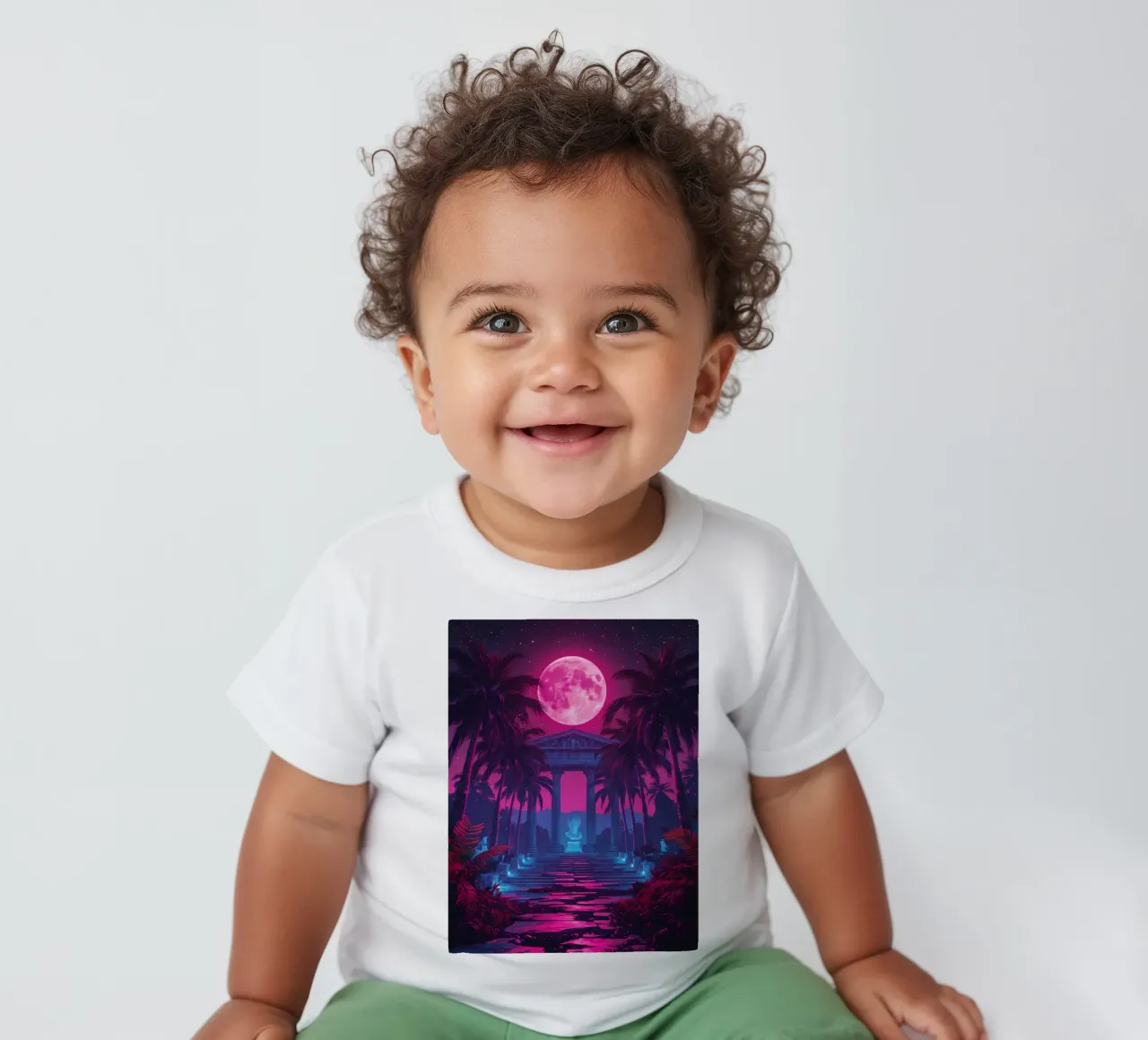 Scena notturna con tempio classico e luna rosa maglietta neonato da DesignDoodle