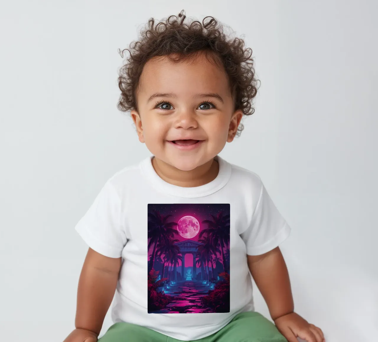 Scena notturna con tempio classico e luna rosa maglietta neonato da DesignDoodle
