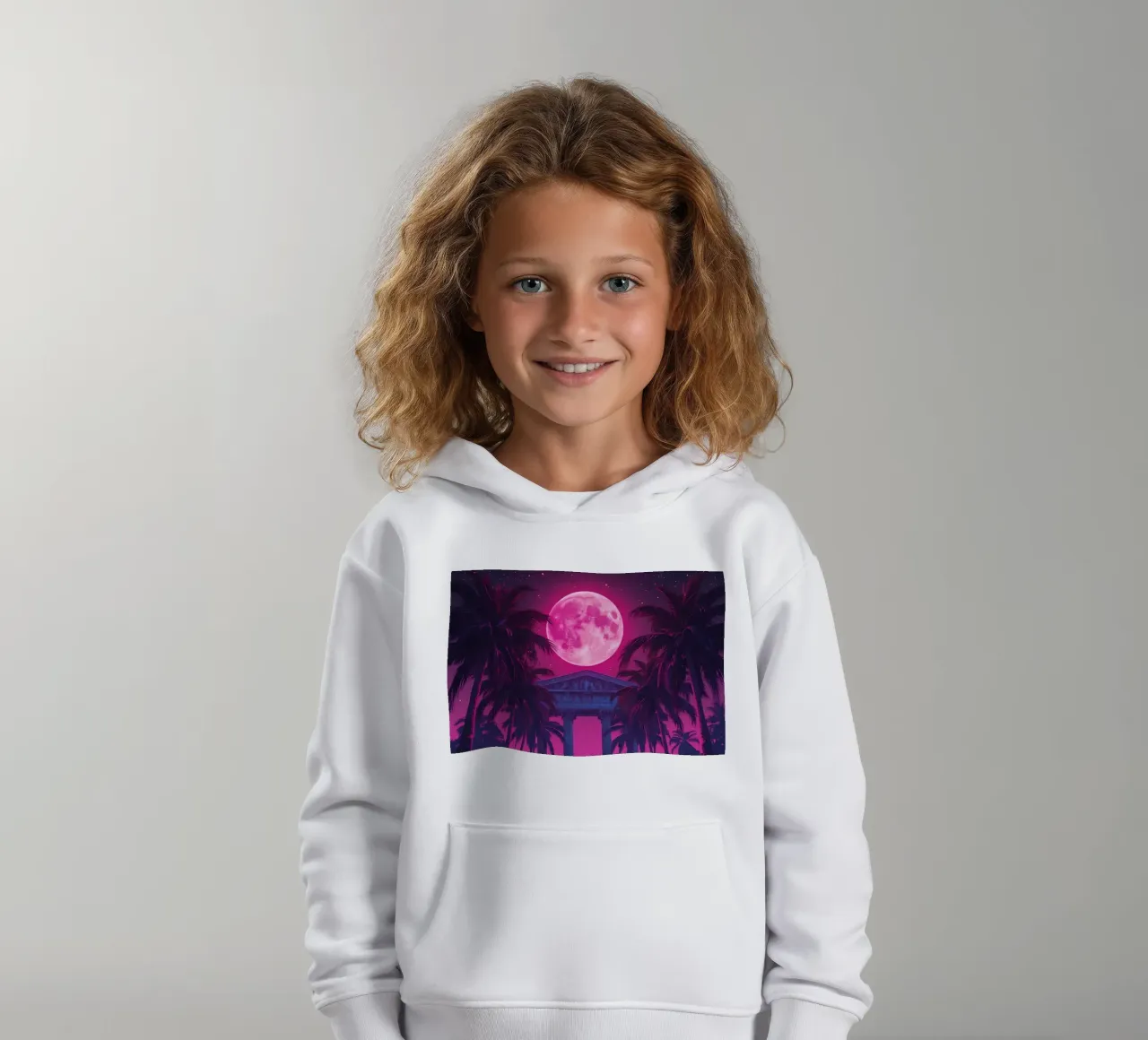 Scena notturna con tempio classico e luna rosa felpa bambino con cappuccio da DesignDoodle