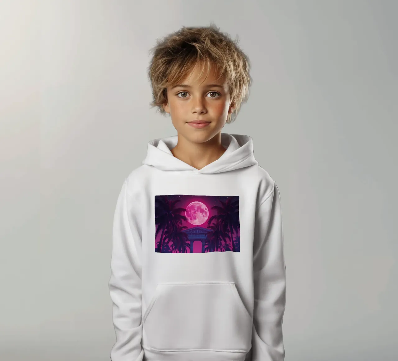 Scena notturna con tempio classico e luna rosa felpa bambino con cappuccio da DesignDoodle